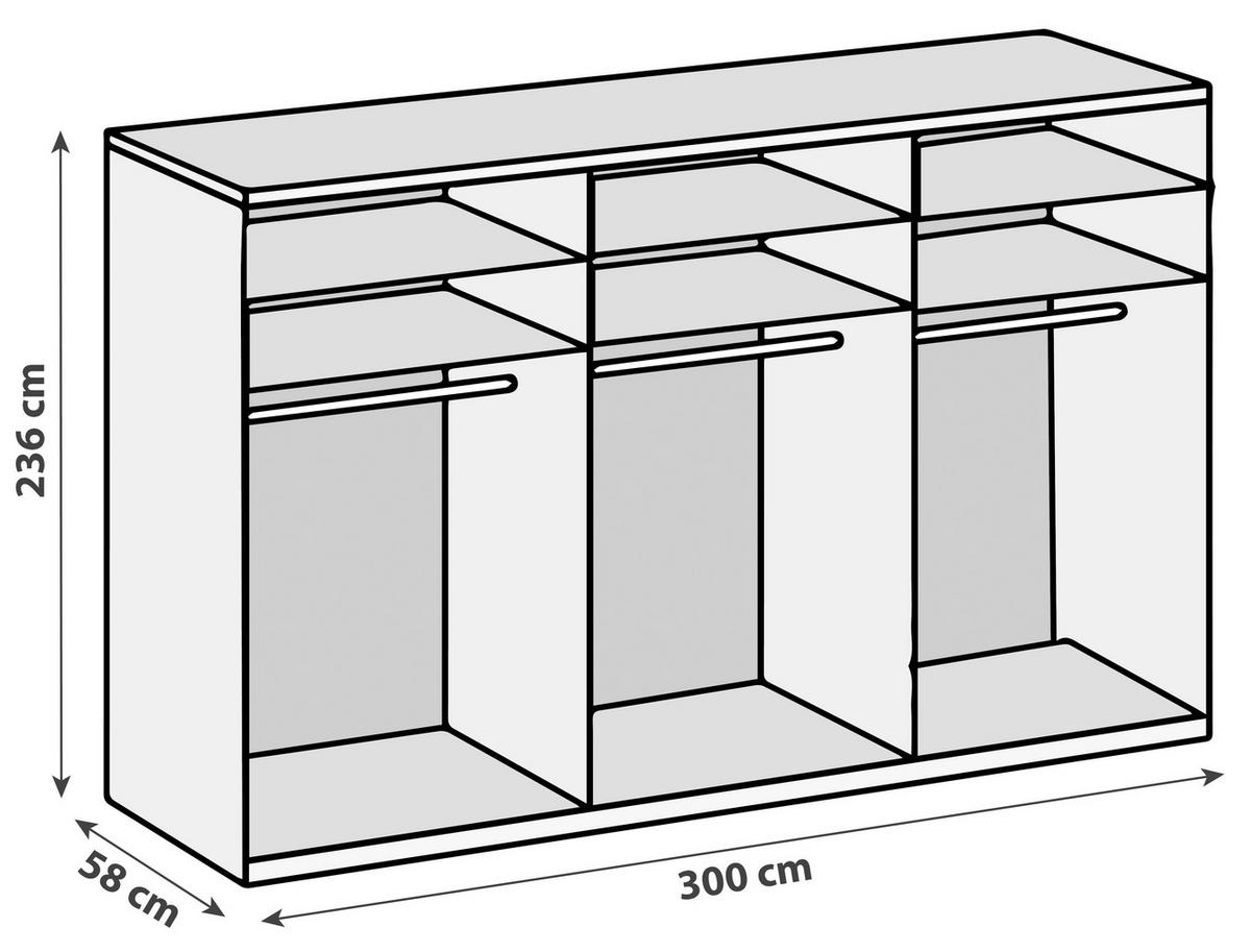 Drehtürenschrank 300cm Level, Weiß/eiche Dekor - Eichefarben/Weiß, MODERN, Glas/Holzwerkstoff (300/236/58cm) - MID.YOU