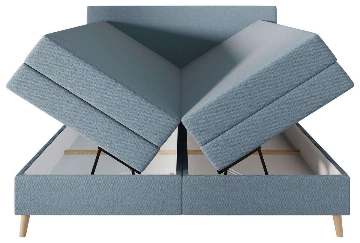 Boxspringbett mit Topper Taro blaugrau, 180x200cm - Blaugrau/Schwarz, KONVENTIONELL, Textil/Metall (180/200cm)