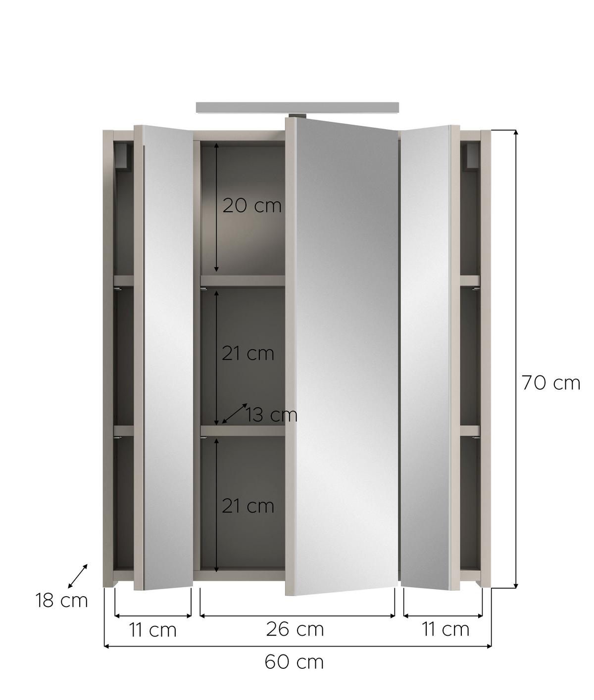 Spiegelschrank Ice Kaschmir B: 60cm - Kaschmir, Trend, Glas/Holzwerkstoff (60/70/18cm) - MID.YOU