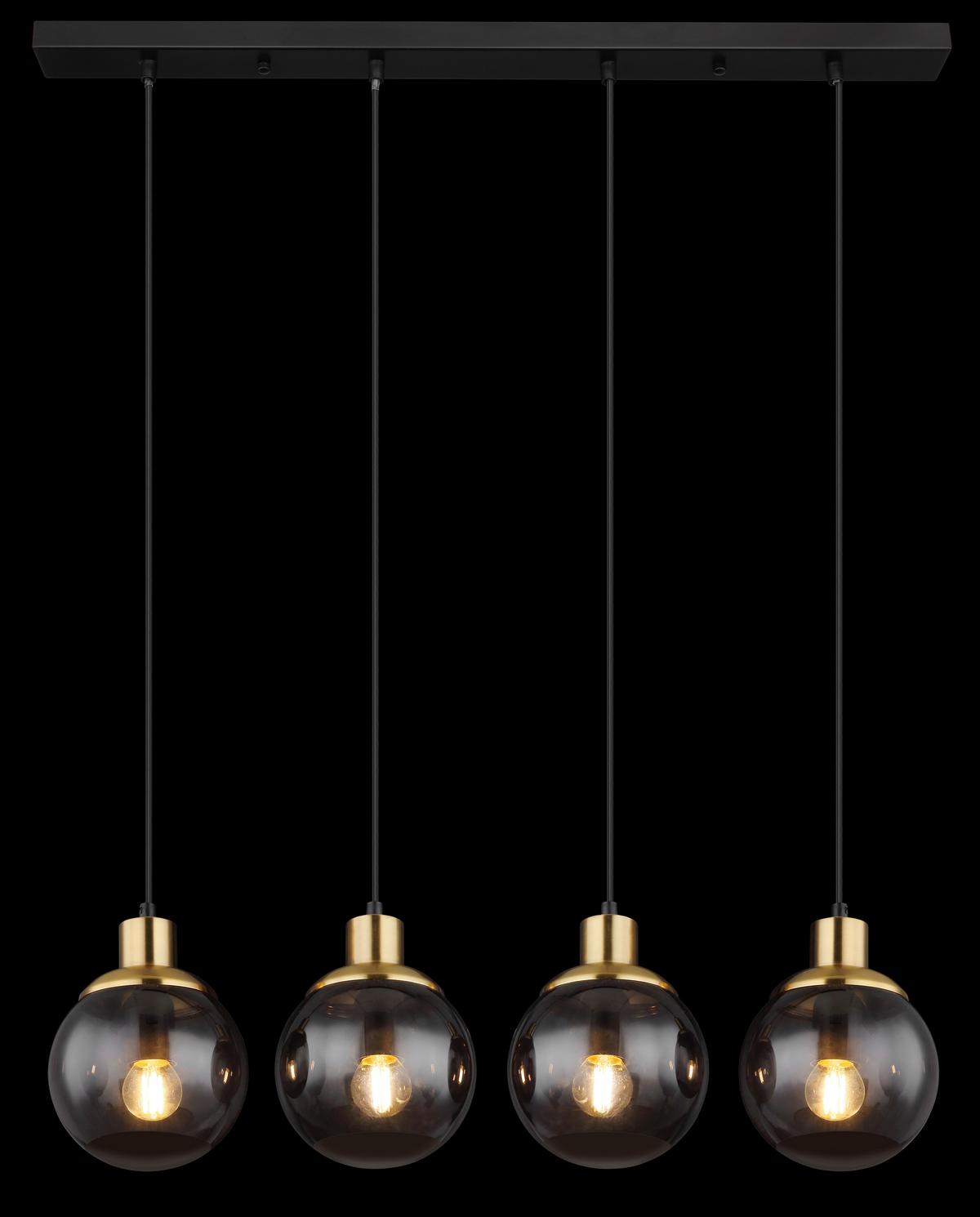 Hängeleuchte 15860-4h - Messingfarben/Schwarz, Design, Glas/Kunststoff (75/15/110cm) - Globo