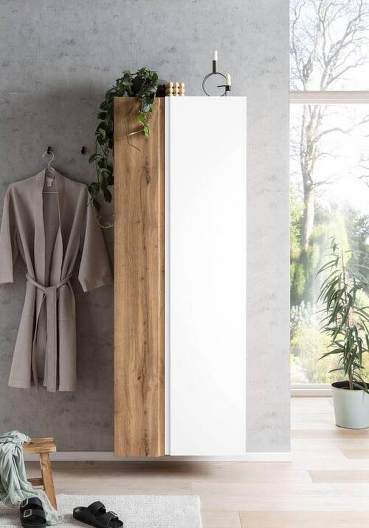 Badezimmer Hochschrank Varese BxH 65x180 cm Weiß/Eiche Dekor - Eiche Wotan/Weiß, MODERN, Holzwerkstoff (65/180/35cm) - Held