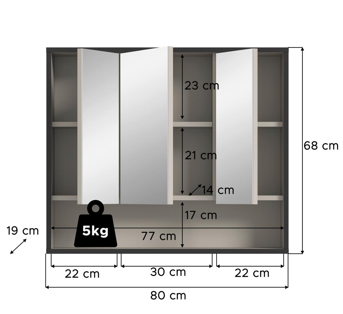 Spiegelschrank Bagno Kaschmir B: 80 cm - Kaschmir, MODERN, Holzwerkstoff/Metall (80/68/19cm) - MID.YOU