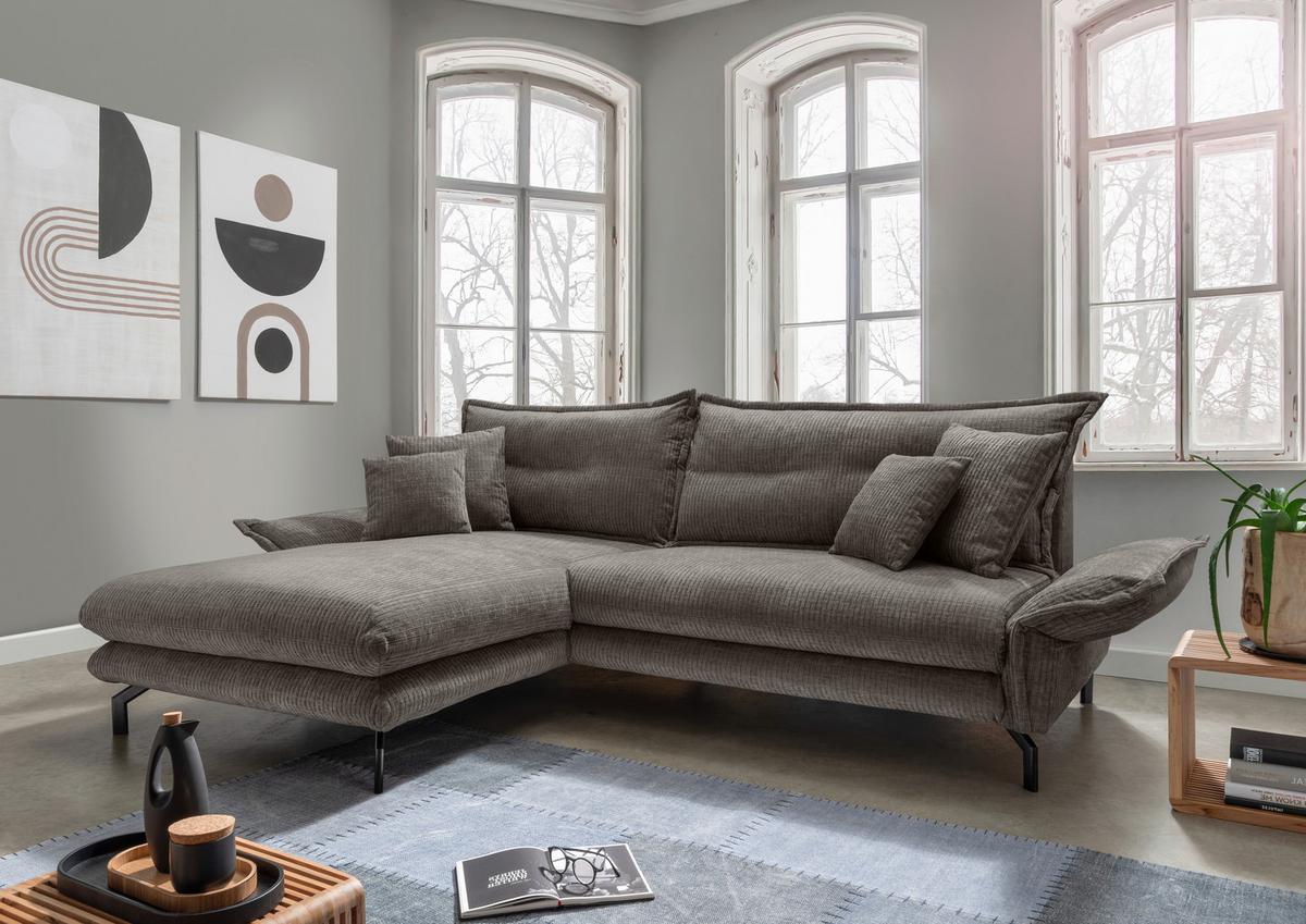 Ecksofa Lava - Graubraun/Schwarz, Design, Textil (180/255cm) - Livetastic