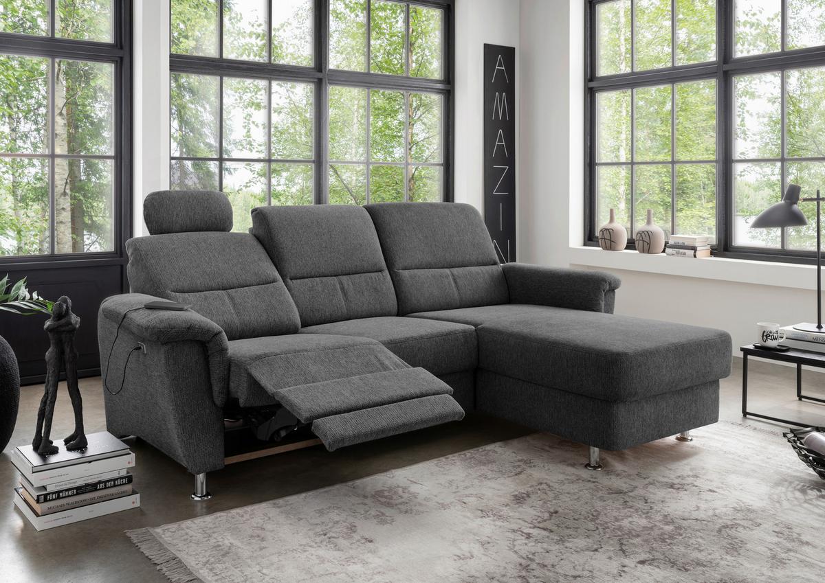 Ecksofa Mit Bettkasten Parole Anthrazit Chenille - Chromfarben/Anthrazit, MODERN, Textil (231/165cm) - Livetastic