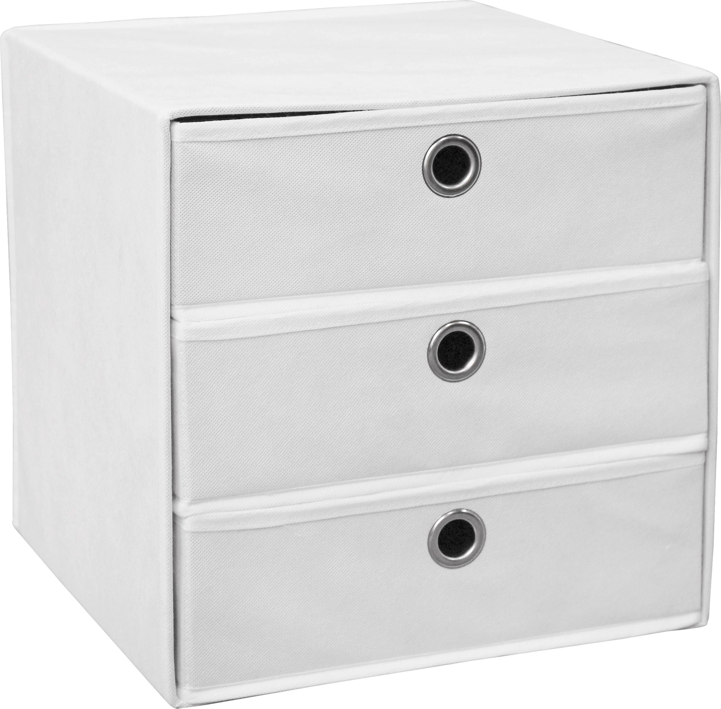 Schubladenbox Lisa Weiß Vlies 3 Laden mit Grifflöchern - Weiß, MODERN, Textil/Metall (32/32/32cm)