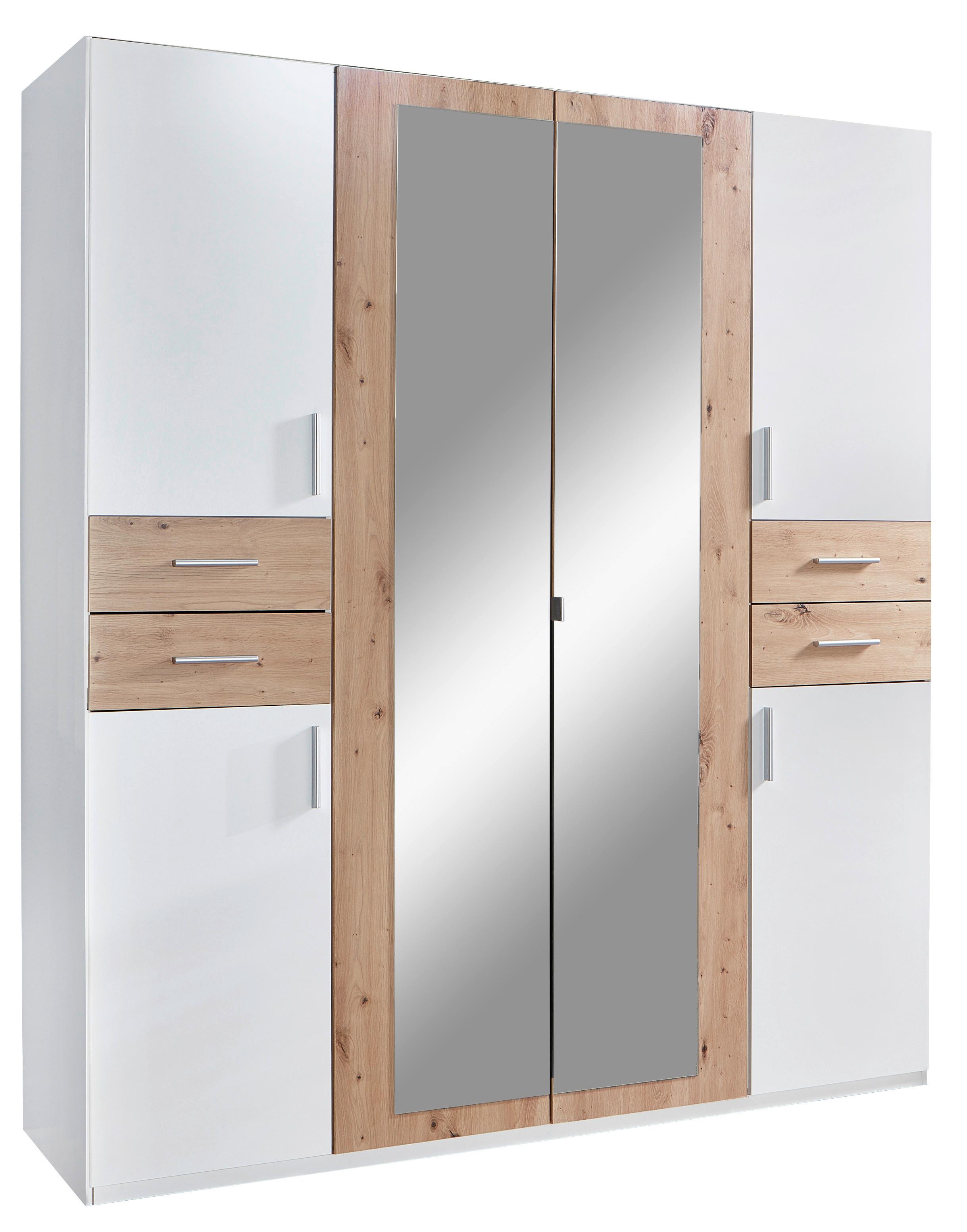 Drehtürenschrank mit Laden 180 cm Vegas, Weiß/Eiche Dekor