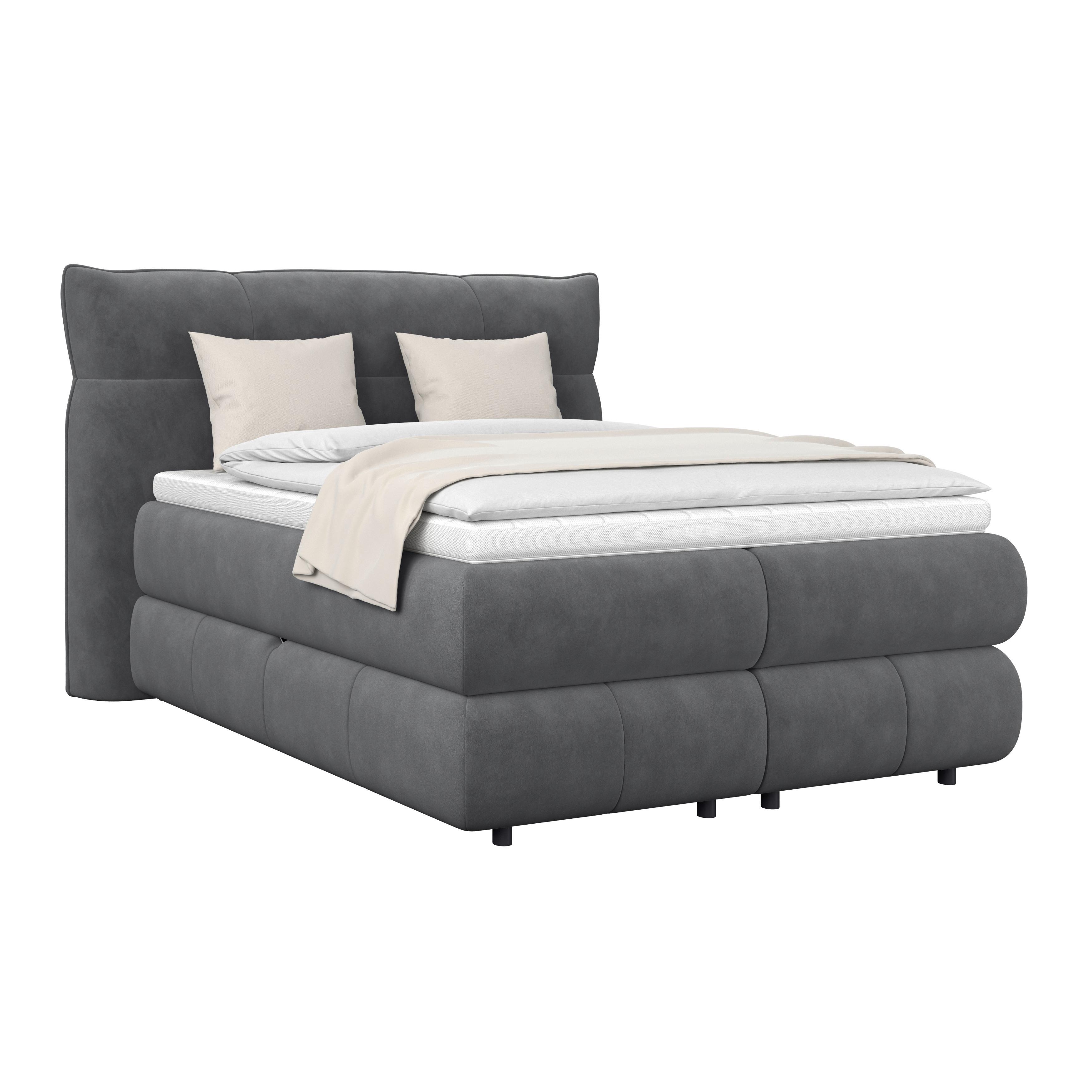 Boxspringbett Carmelo Anthrazit 140x200 cm H3 - Anthrazit/Schwarz, Trend, Textil (140/200cm)
