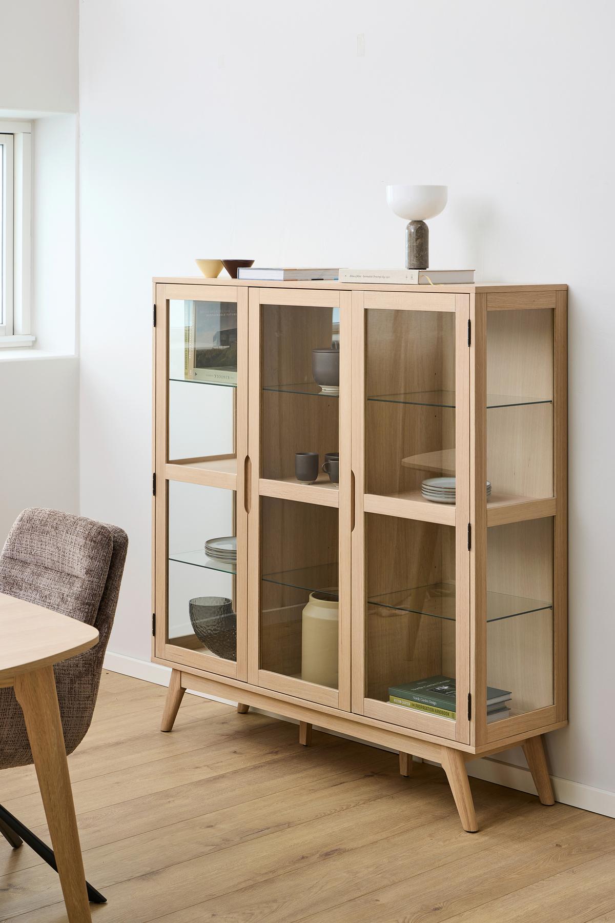 VITRÍNA MARTE - číra/farba duba, Design, kompozitné drevo/sklo (140/148/40cm) - MID.YOU