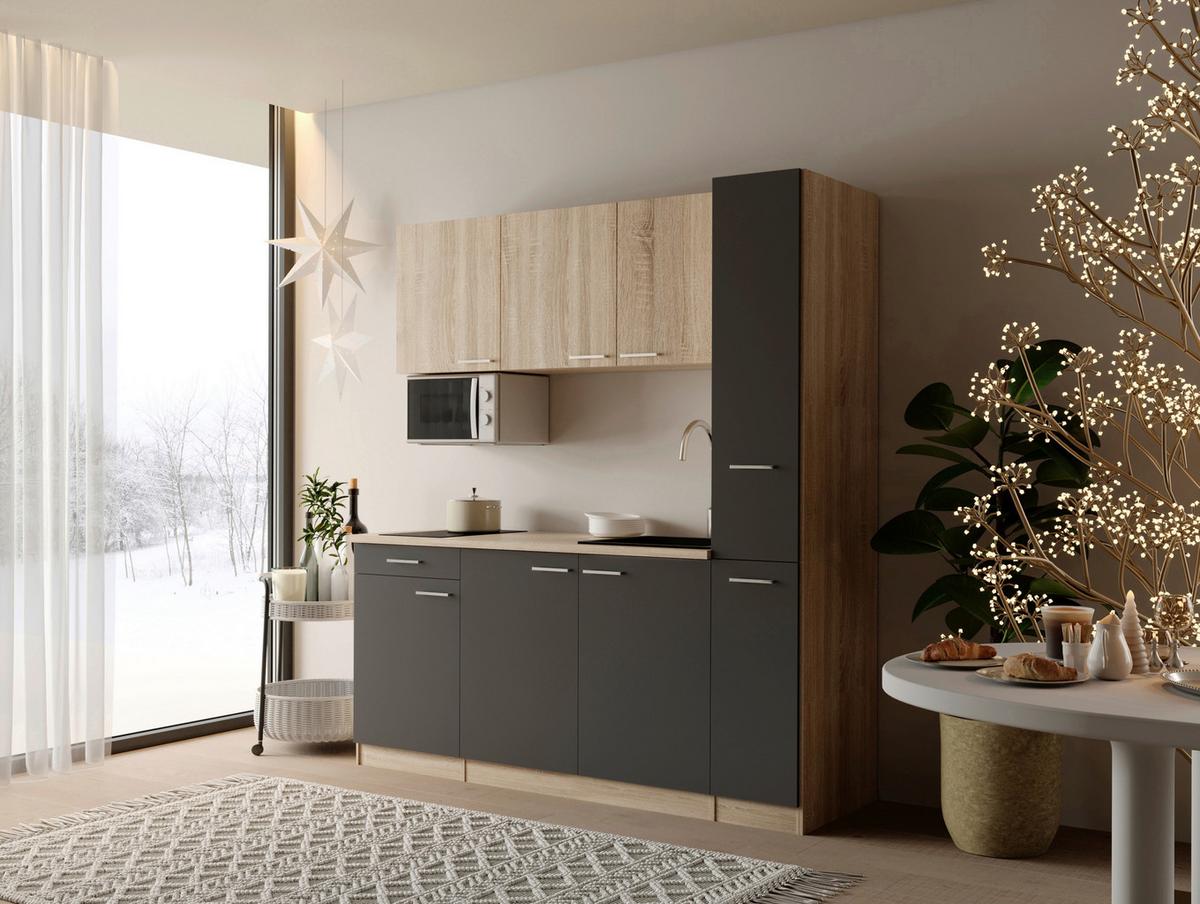 KÜCHENBLOCK Ingrid, Grau B: 180 cm - Eichefarben/Grau, Design, Holzwerkstoff (180cm) - Respekta