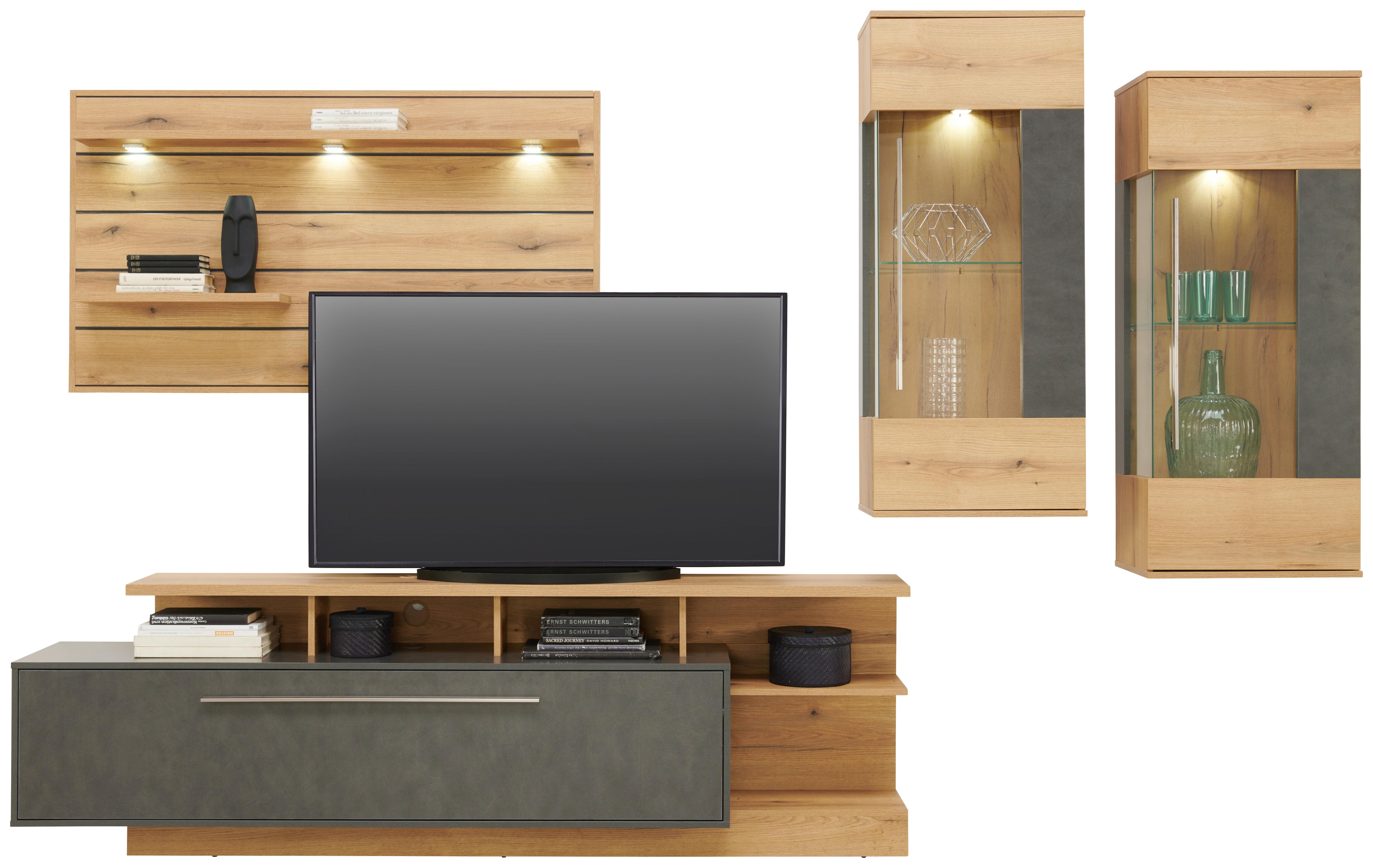 Wohnkombination Modern 4-Tlg. Limit Matera/Eiche Dekor - MODERN, Glas/Holzwerkstoff (326/193,5/40cm)