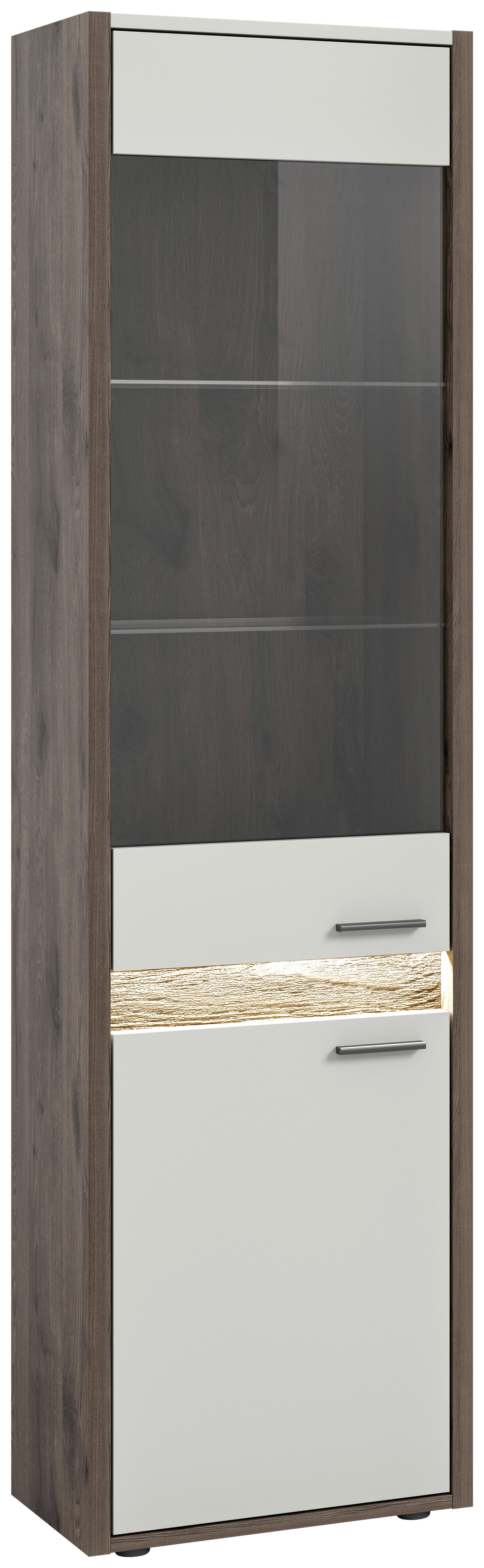Vitrine Falcona Nox Oak Hellgrau B: 198 cm - Design, Glas/Holzwerkstoff (198/51/37cm) - MID.YOU