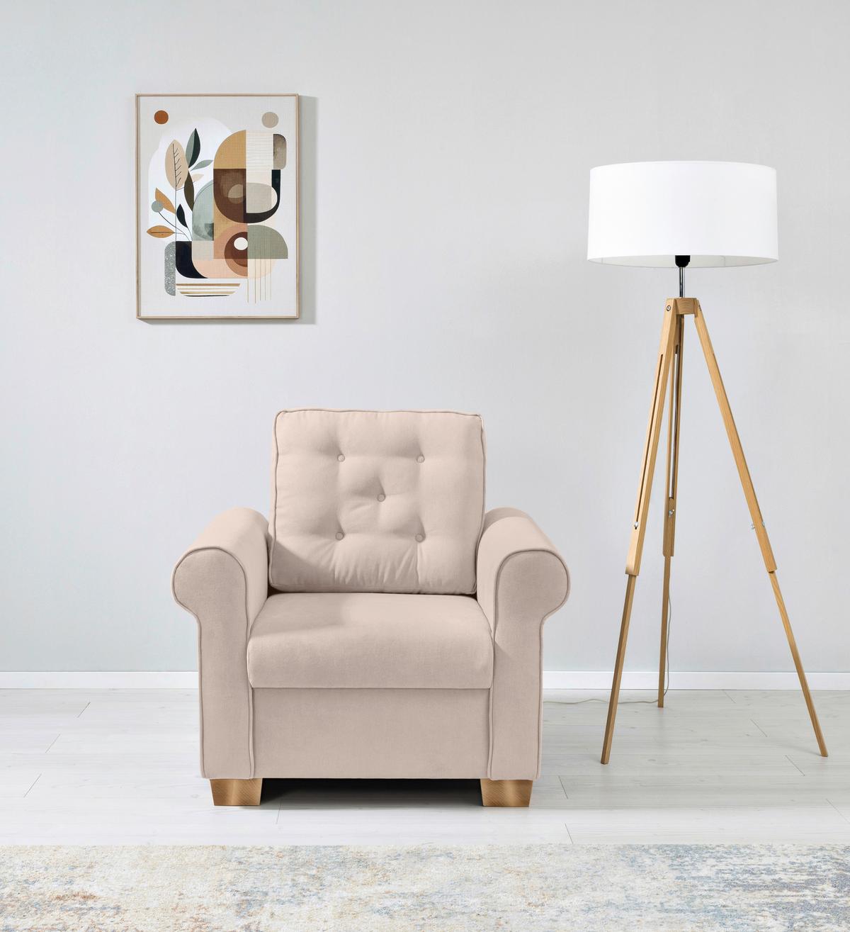 Sessel Arles, Beige 1 B: 93 Cm - Beige/Buchefarben, Design, Textil (93/89/82cm) - MID.YOU