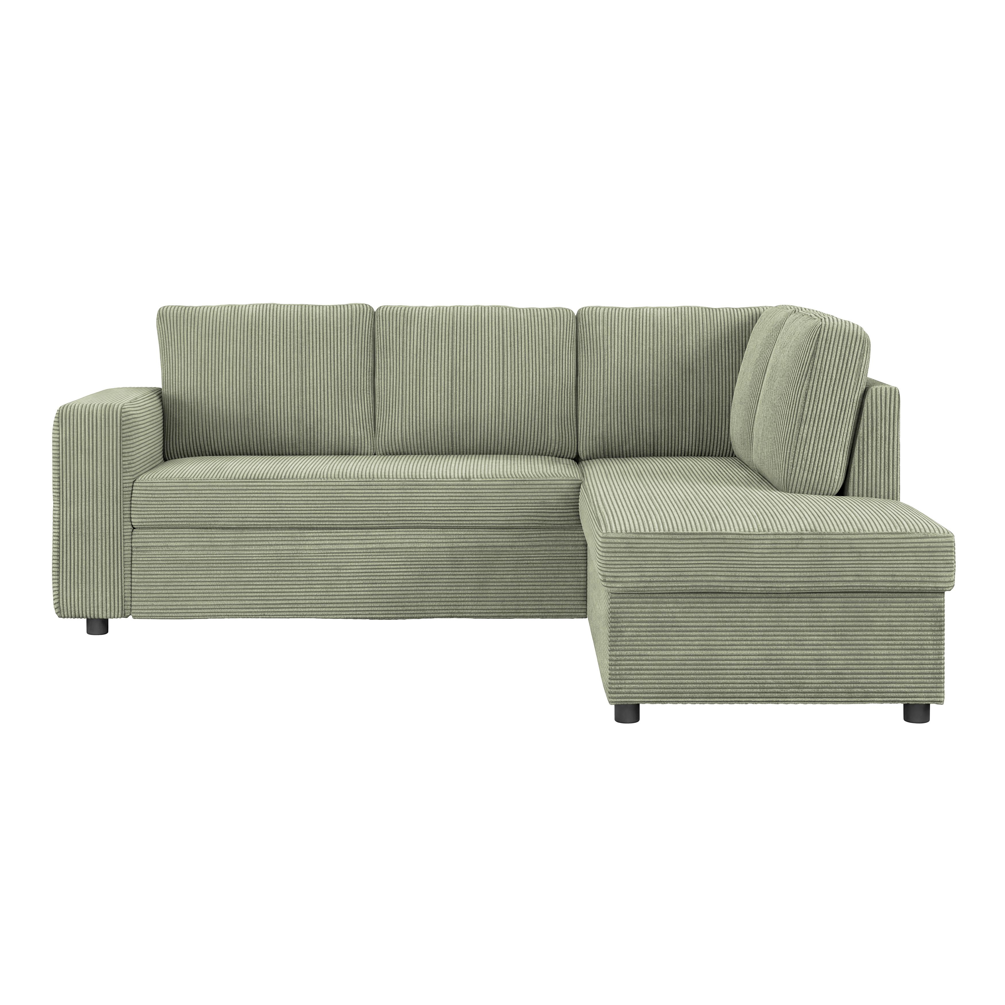 Ecksofa mit Schlaffunktion Toulouse Cord kaki, 224x206cm - Khaki/Schwarz, Trend, Holz/Holzwerkstoff (224/206cm)
