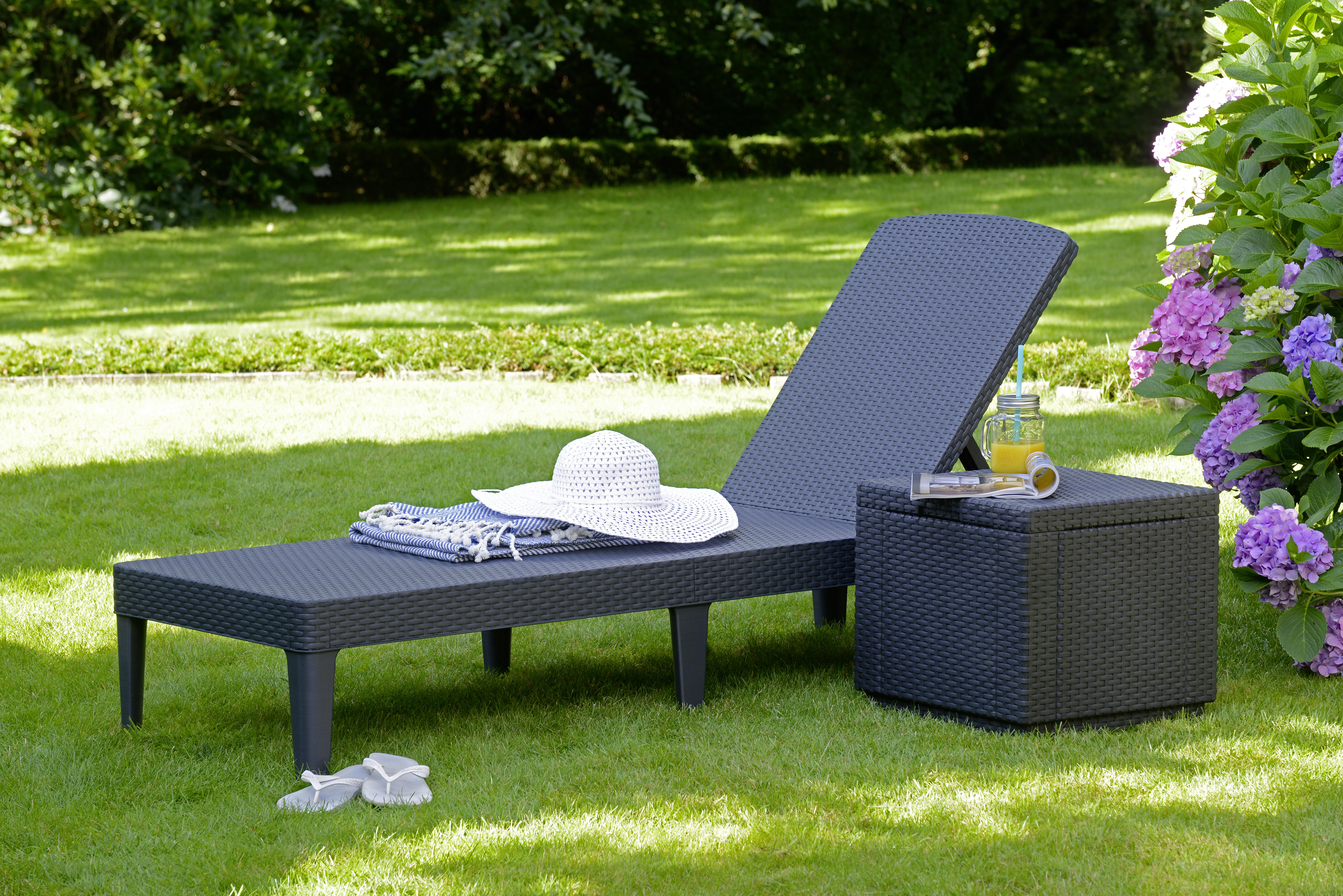 Sonnenliege Japur Polyrattan verstellbar mit Auflage - Graphitfarben, MODERN, Kunststoff (188/58,2/29cm) - Allibert