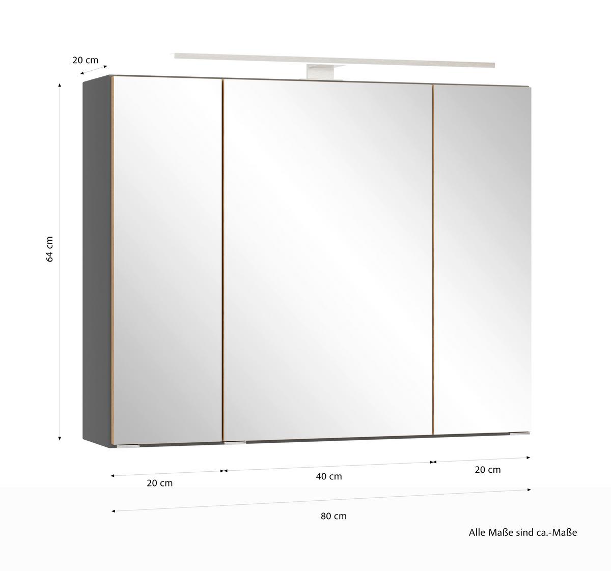 SPIEGELSCHRANK Verona Grau B: 80cm - Wildeiche/Grau, Trend, Glas/Holzwerkstoff (80/64/20cm) - Held