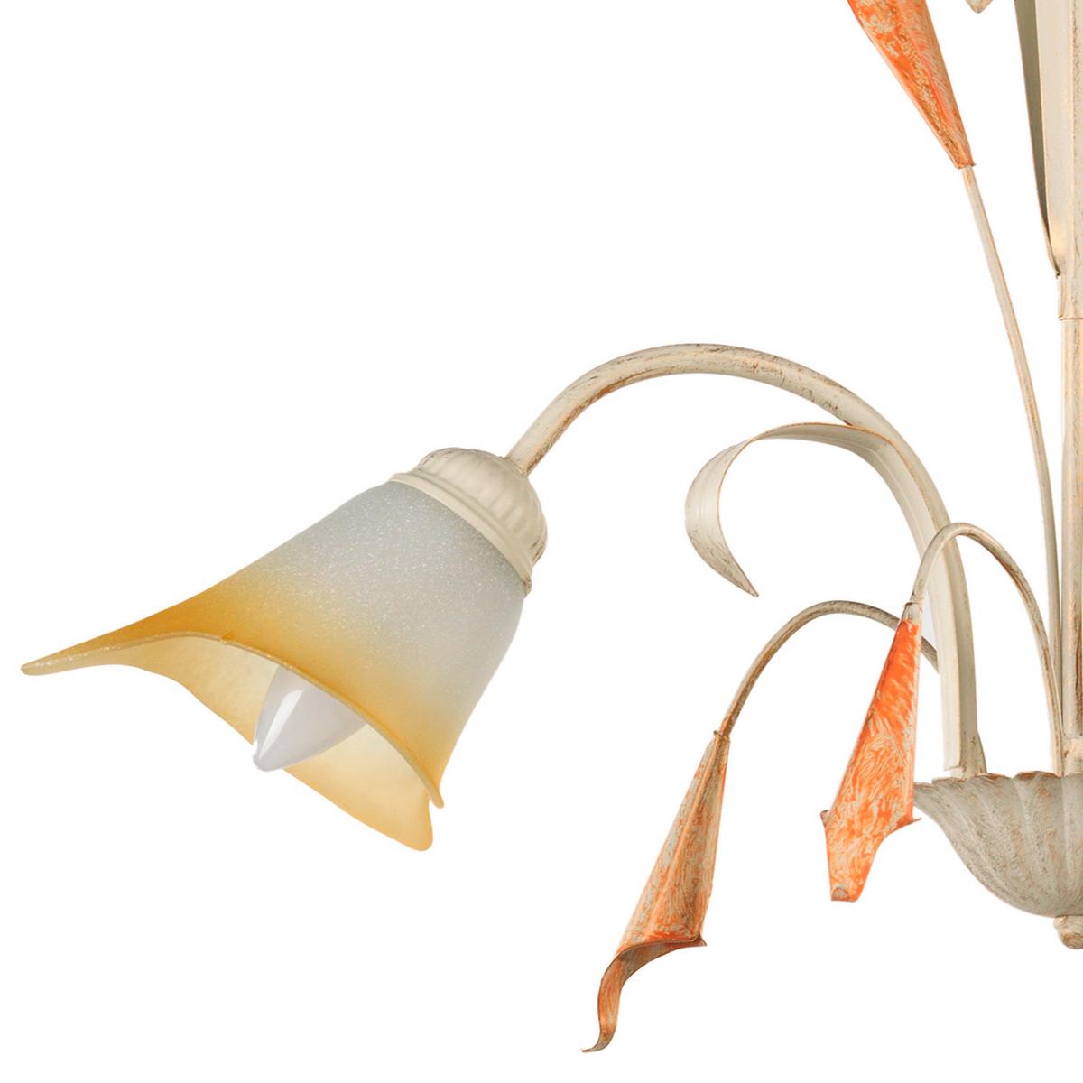 Kronleuchter 4722/3 3xe14 Weiß Schmiedeeisen - Weiß, Natur, Glas/Metall (60/100cm)