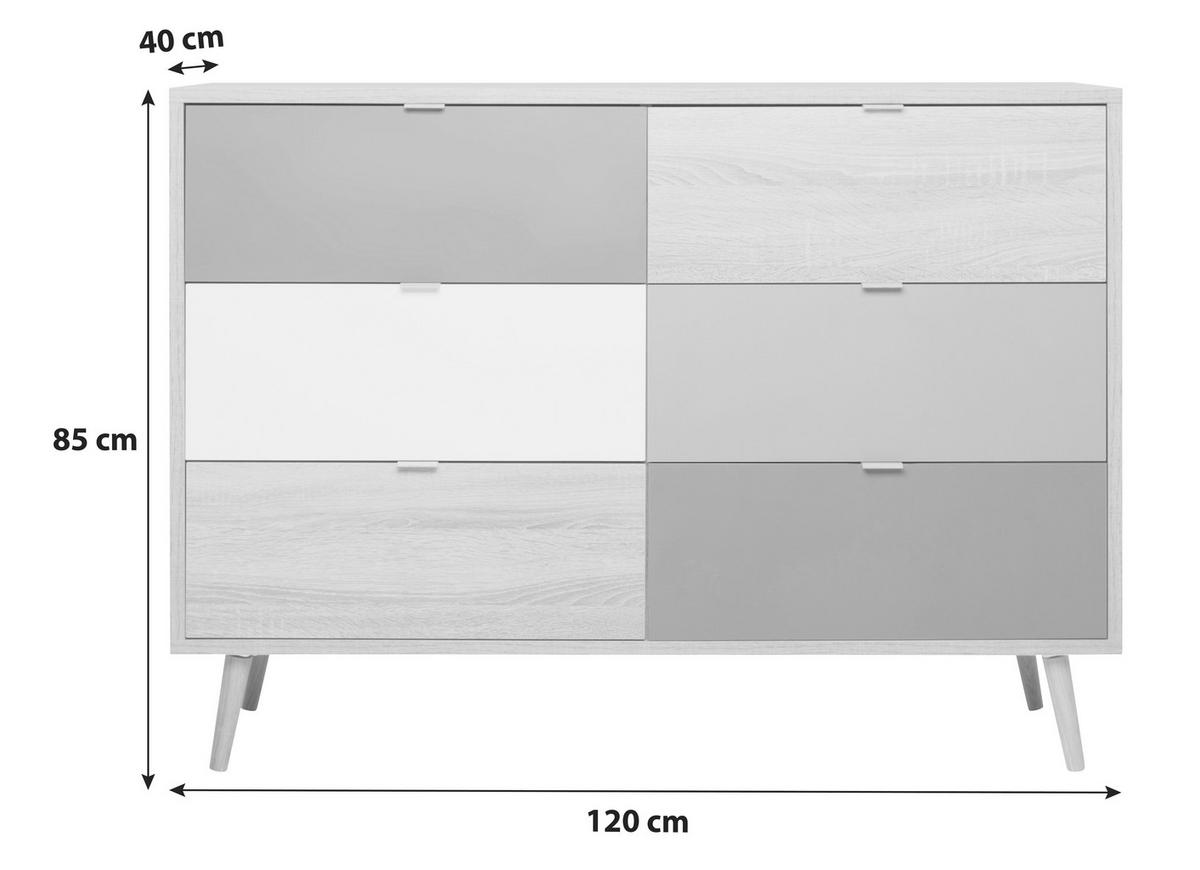 Kommode B 120cm Cuba 3-trend, Eiche Dekor/grau, Weiß, Petrol - Eichefarben/Petrol, Trend, Holzwerkstoff (120/85/40cm) - MID.YOU