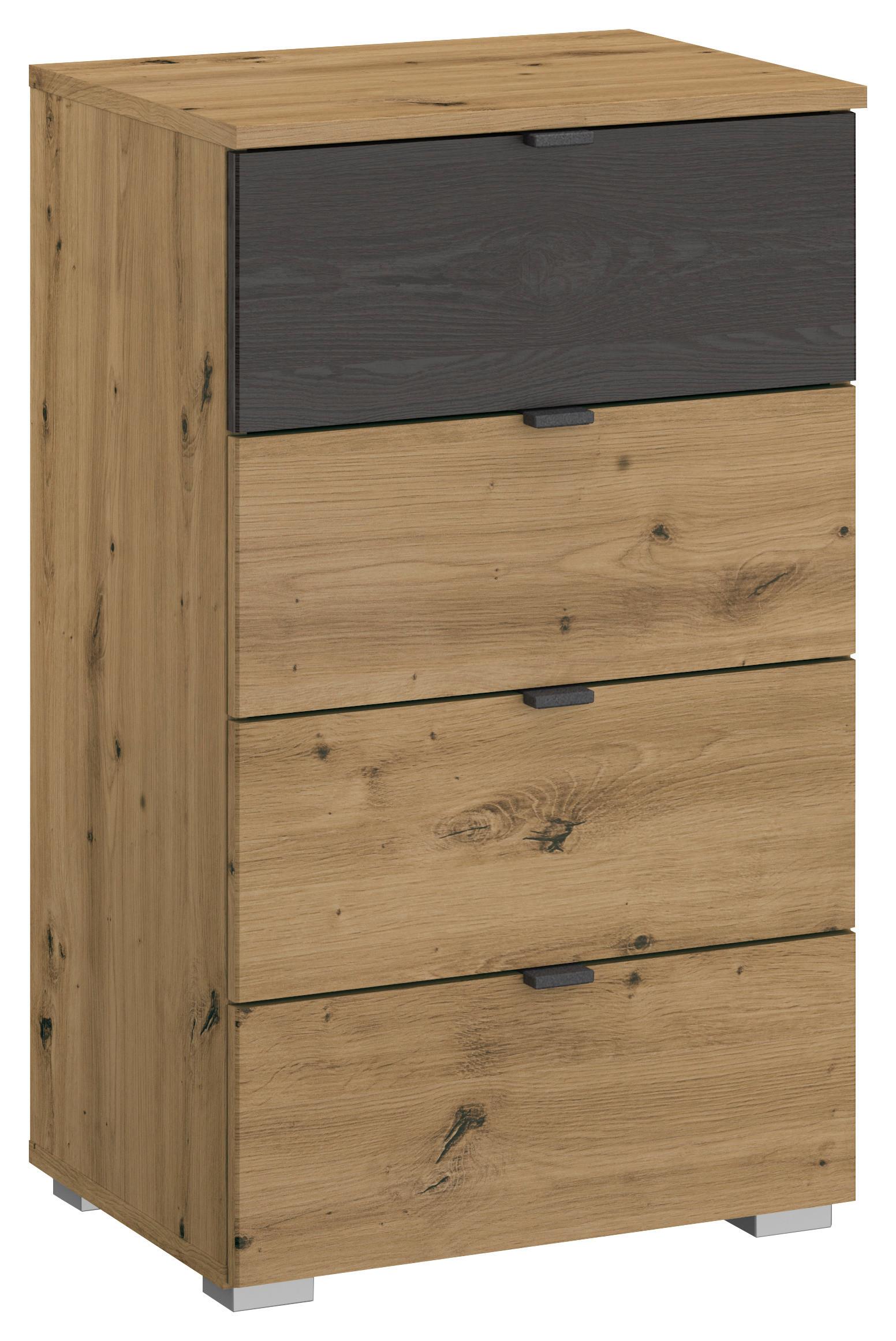 Kommode 47 cm Apollon Eiche Artisan/Schwarz - Alufarben/Schwarz, MODERN, Holzwerkstoff (47/81/42cm) - Rauch Möbel
