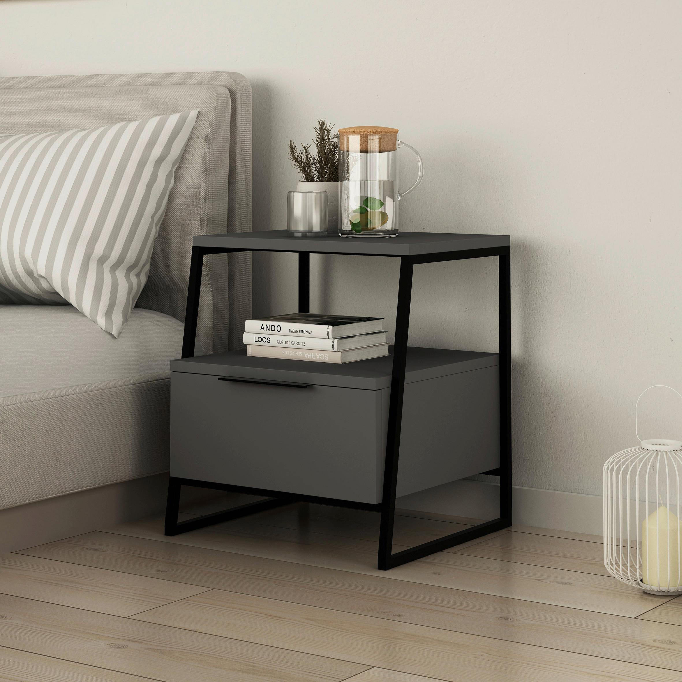 Beistelltisch Pal Beistelltisch - Anthrazit, Design, Holzwerkstoff (45/40/50cm) - Livetastic