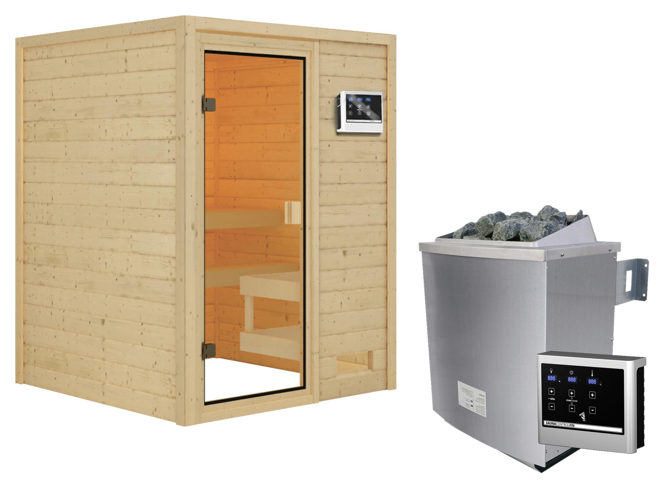 Sauna Tolouse mit Ext. Steuerung 145x187x145 cm - Naturfarben, MODERN, Holz (145/187/145cm) - Karibu