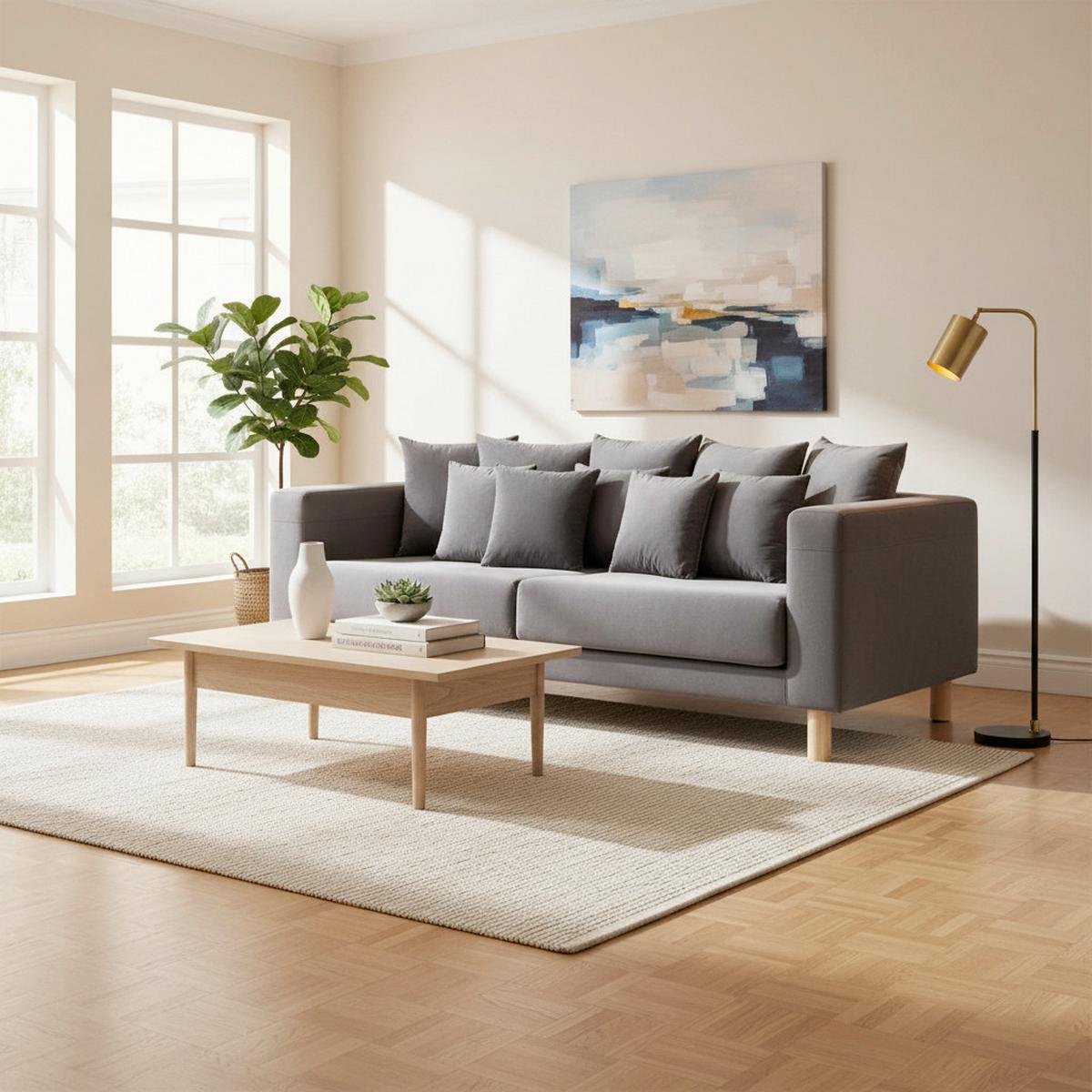 Pohovka s vankúšmi LENO sivá, zamatová - sivá, Modern, drevo/textil (229/73/112cm) - Bessagi Home