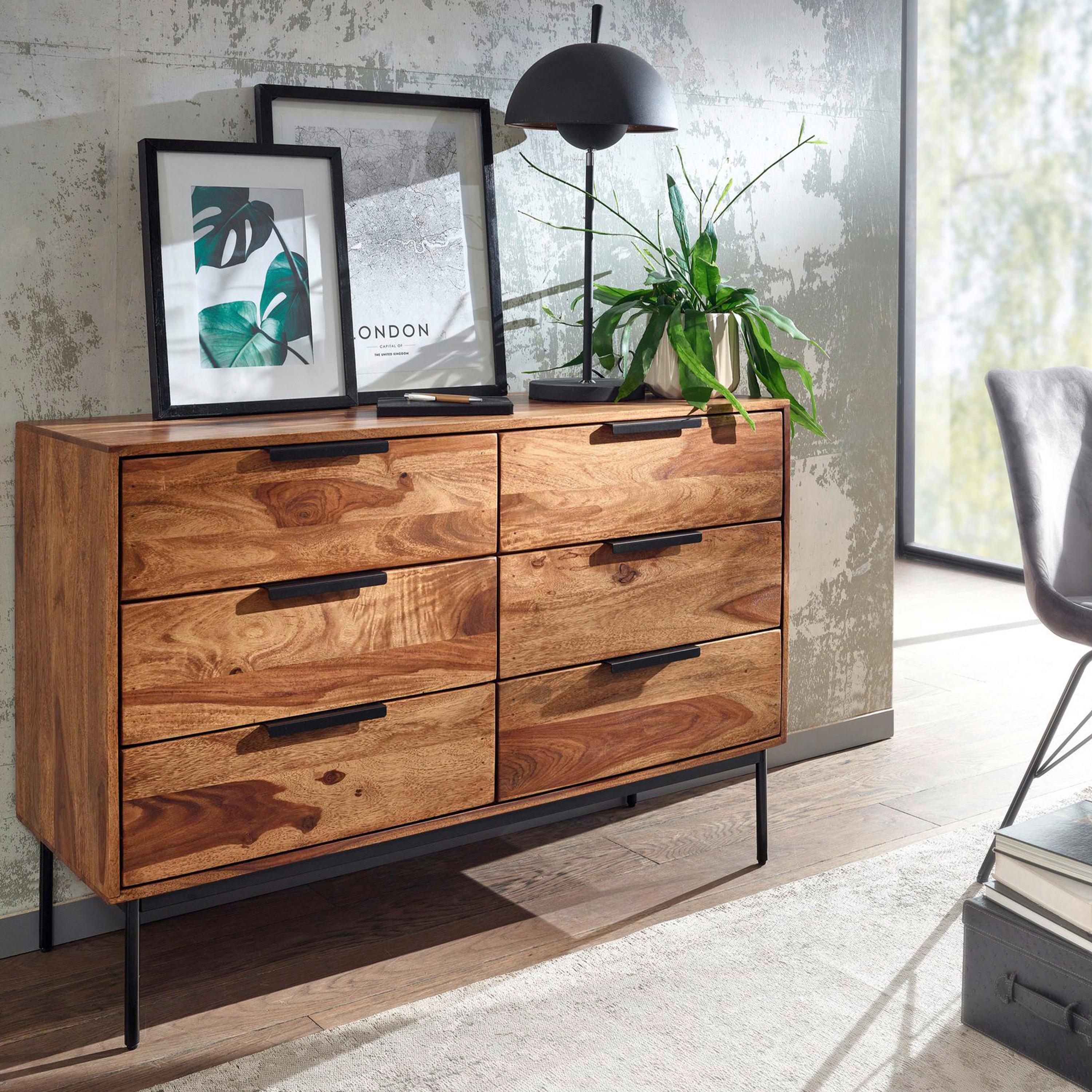 Sideboard Sheesham Sheeshamfarben B: 117 cm - Sheeshamfarben/Schwarz, Design, Holz (117/80/42cm) - MID.YOU
