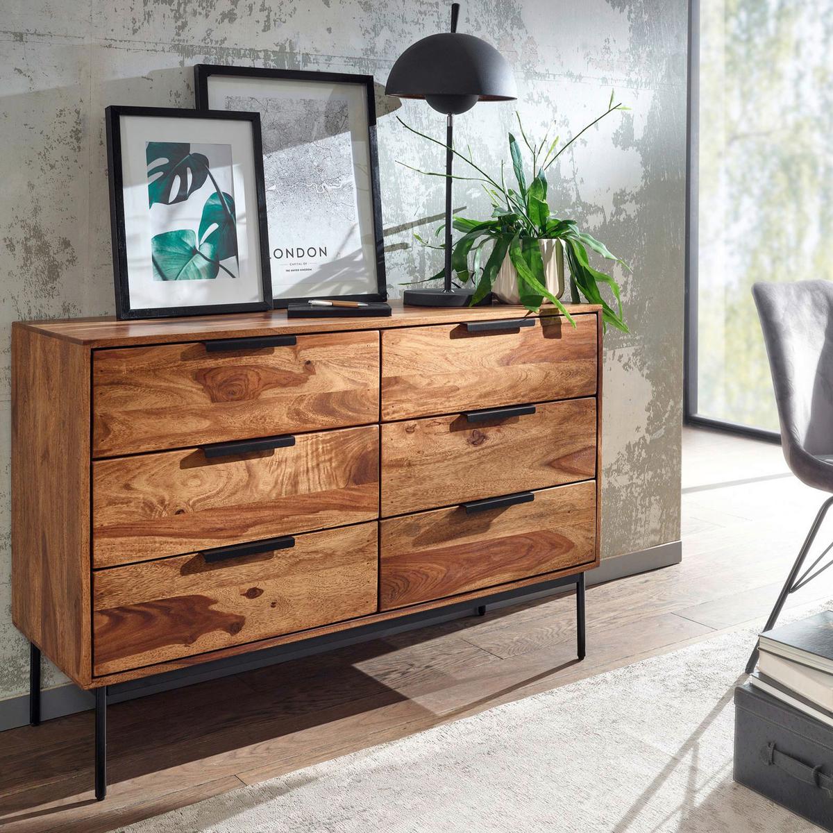 Sideboard Sheesham Sheeshamfarben B: 117 Cm - Sheeshamfarben/Schwarz, Design, Holz (117/80/42cm) - MID.YOU