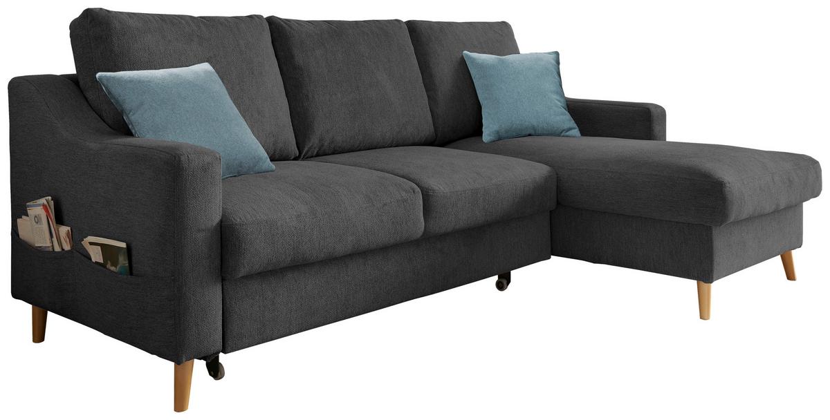 Ecksofa Valentina Schwarz S: 228/150cm - Blau/Schwarz, Design, Textil (228/150cm) - MID.YOU