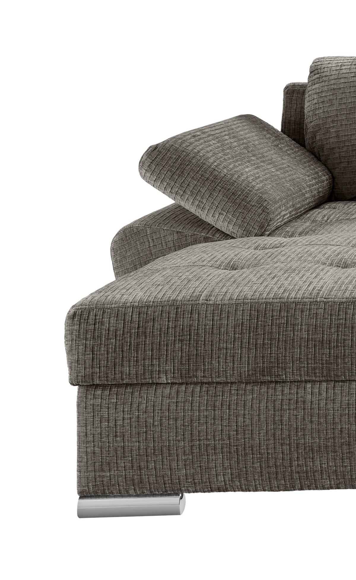 Wohnlandschaft Terana Graubr. mit Schlaffunktion, Mikrofaser - Chromfarben/Graubraun, KONVENTIONELL, Textil (157/305/219cm) - Livetastic