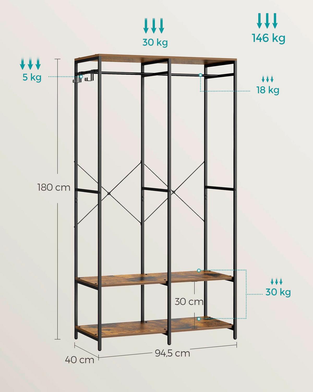 Kleiderschrank Schwarz B: 94,5 cm - Schwarz, Basics, Holzwerkstoff/Metall (94,5/180/40cm)
