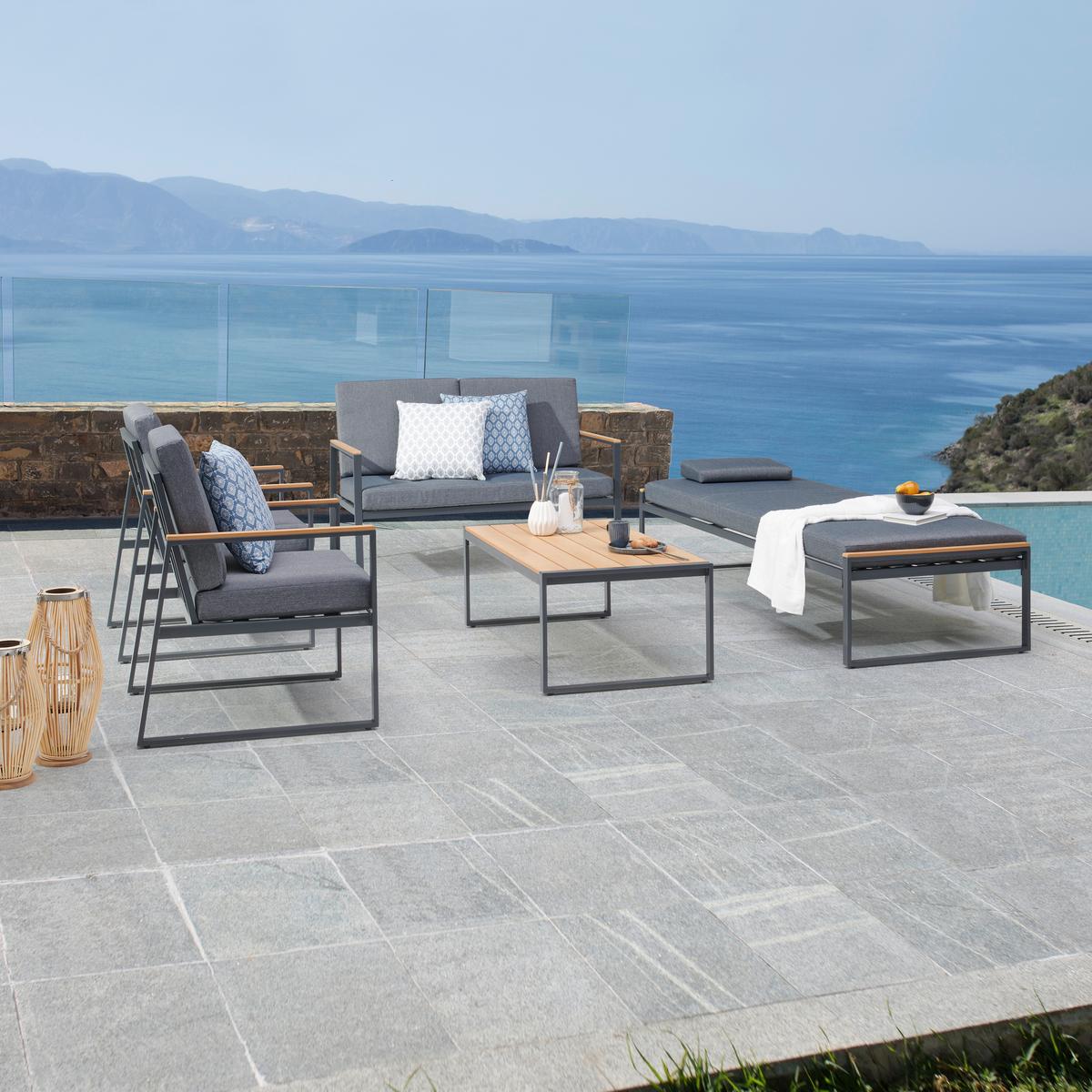 Gartenliege Sabina Stahl mit Auflage - Anthrazit/Naturfarben, MODERN, Kunststoff/Textil (190/40/75cm) - Beldano