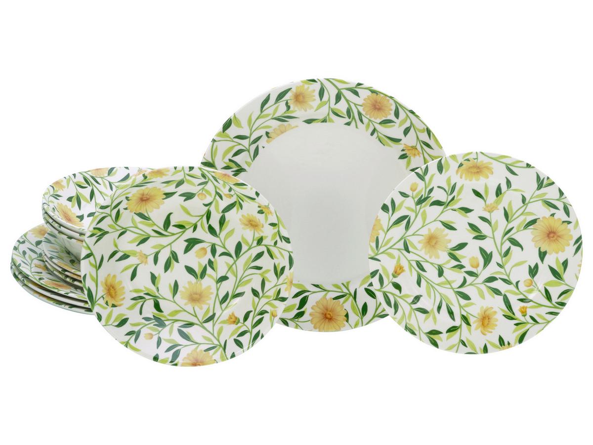 Tafelservice Amarilla 12-Tlg., Grün, Weiß - Weiß/Grün, Basics, Keramik - Creatable