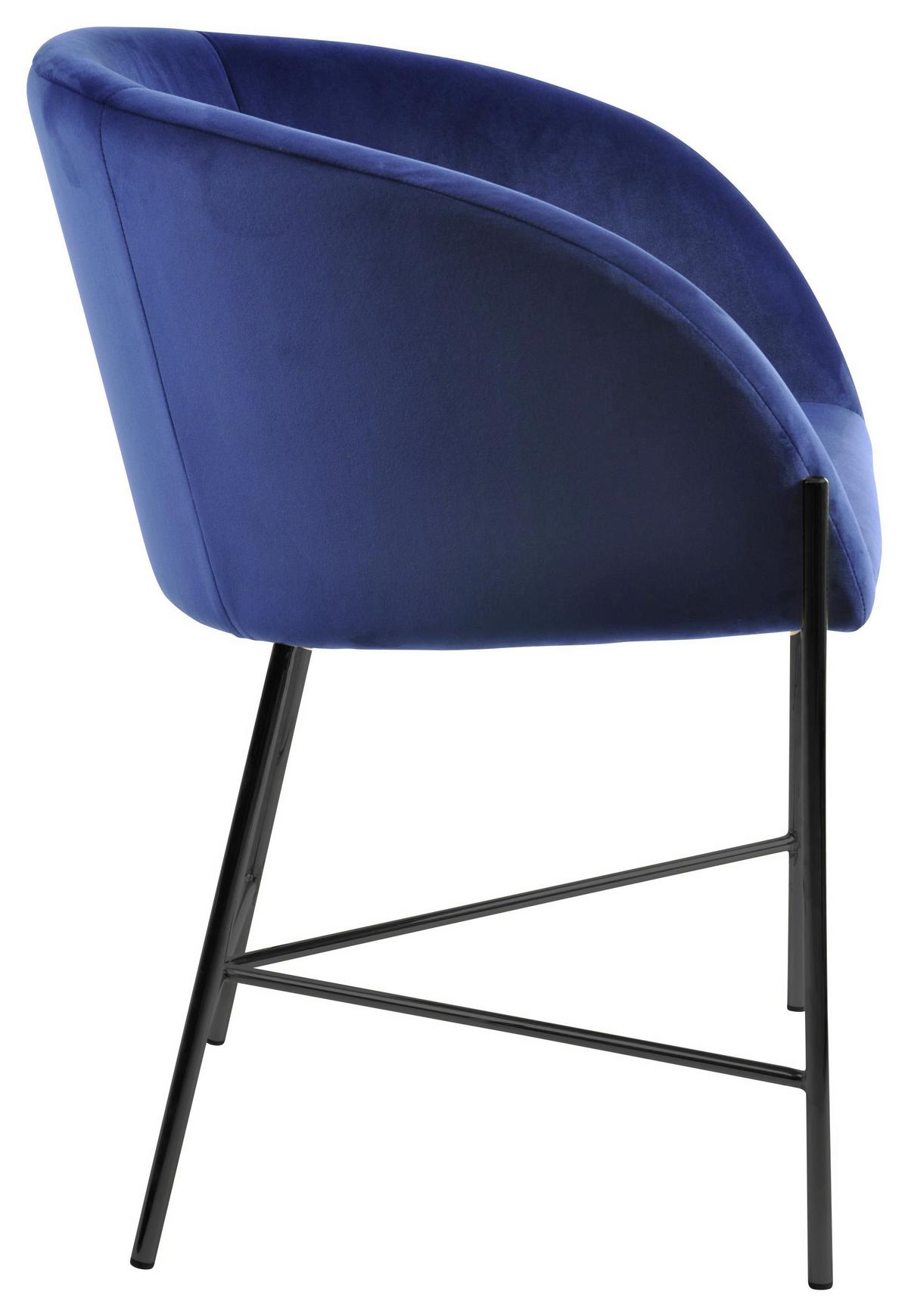 Armlehnstuhl Nelson Samtbezug Dunkelblau Gepolstert - Schwarz/Dunkelblau, Trend, Textil/Metall (56/76,5/54cm) - Carryhome