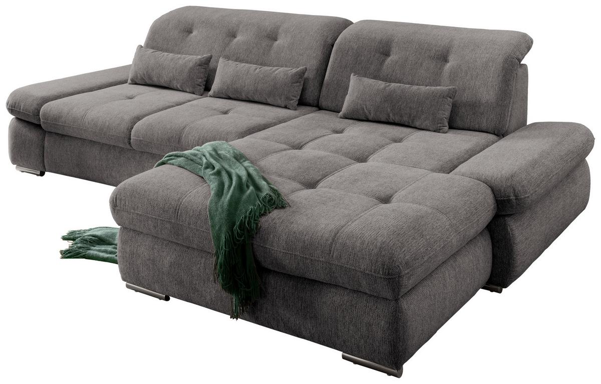 Ecksofa mit Schlaffunktion Dalida Graubraun Chenille - Chromfarben/Graubraun, Design, Textil (300/196cm) - Livetastic