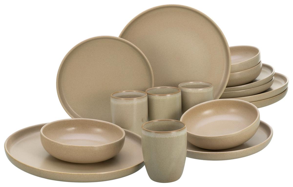 Kombiservice Uno Keramik 4 Personen Geschirr Set - Sandfarben, Trend, Keramik (40,5/37/49,5cm) - Creatable