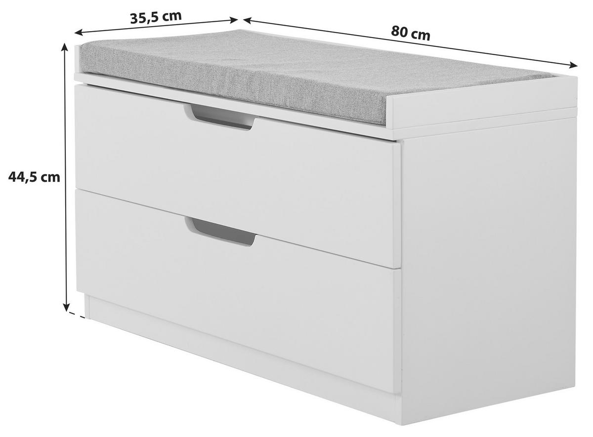 Garderobenbank Vestario B: 80cm + Laden, Weiß/grau - Weiß/Grau, KONVENTIONELL, Holzwerkstoff/Textil (80/44,5/35,5cm) - MID.YOU