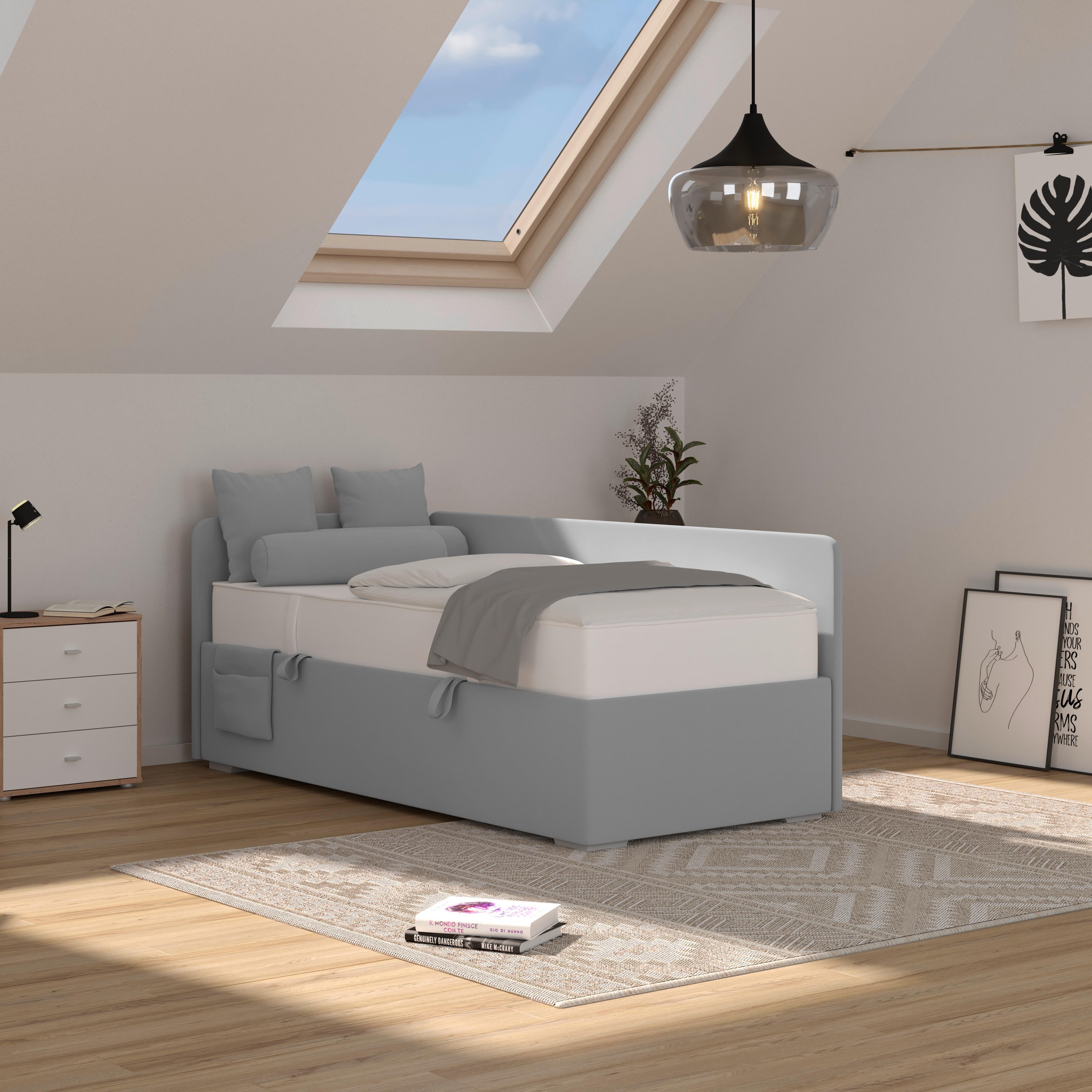Polsterbett Remi - Chromfarben/Dunkelblau, MODERN, Holz/Textil (90/200cm)