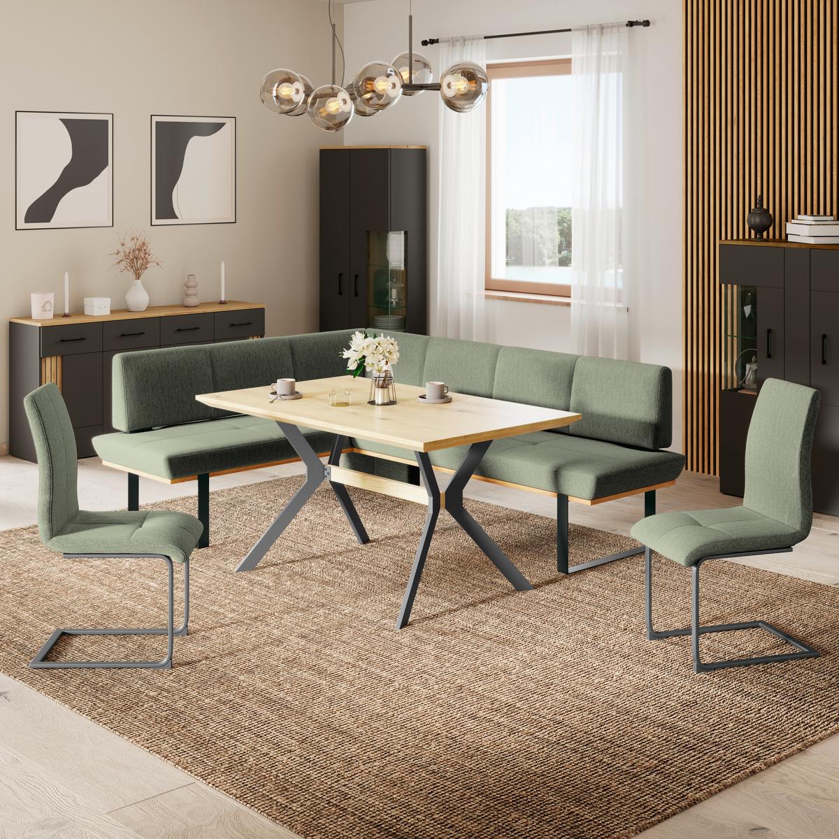 Eckbank Tristan Webstoff grün, S:175x225cm - Schwarz/Grün, MODERN, Holz/Textil (175/225cm) - James Wood