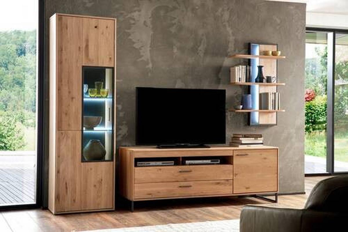 Vitrine Portland B: 64 cm Eichefarben - Eichefarben, Design, Glas/Holz (64/207/37cm) - Livetastic
