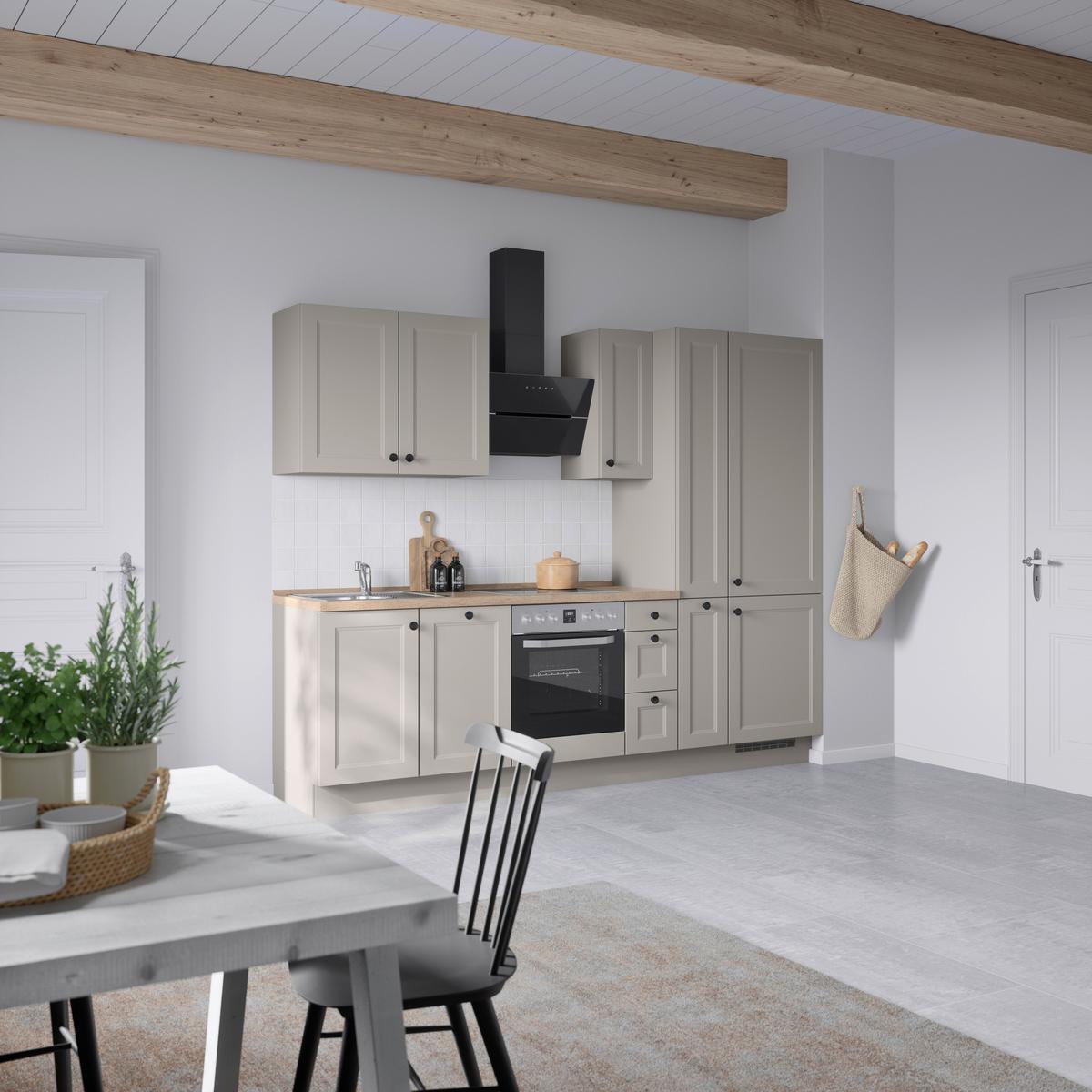 Kuchynská linka 270 cm, kamenná sivá supermatná - čierna/sivá, Modern, kov/kompozitné drevo (270cm) - Nobilia