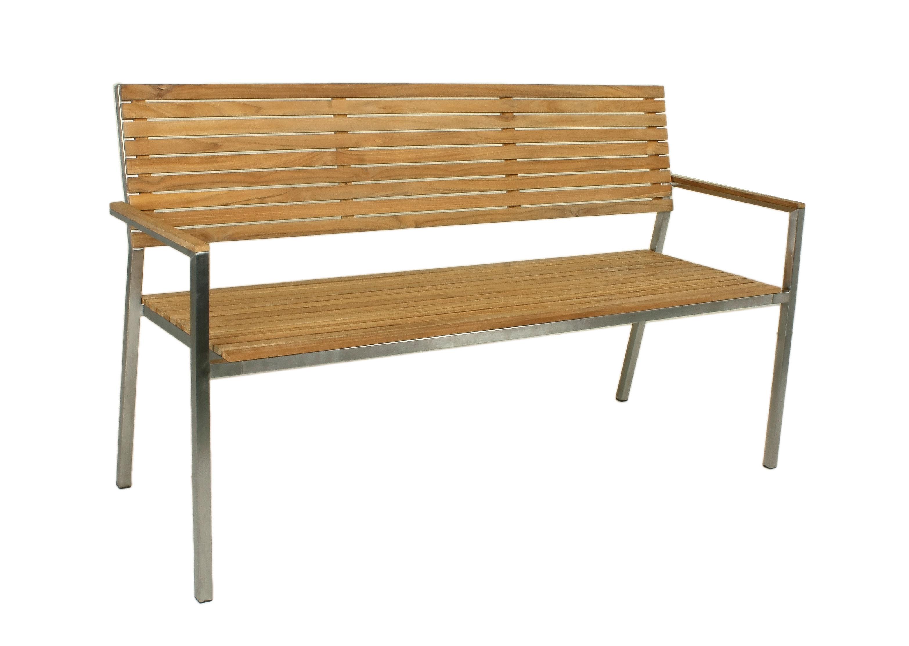 Gartenbank Teakholz Denver 2-Sitzer mit Rückenlehne - Silberfarben/Teakfarben, Basics, Holz/Metall (144/86/55cm) - Gardenson