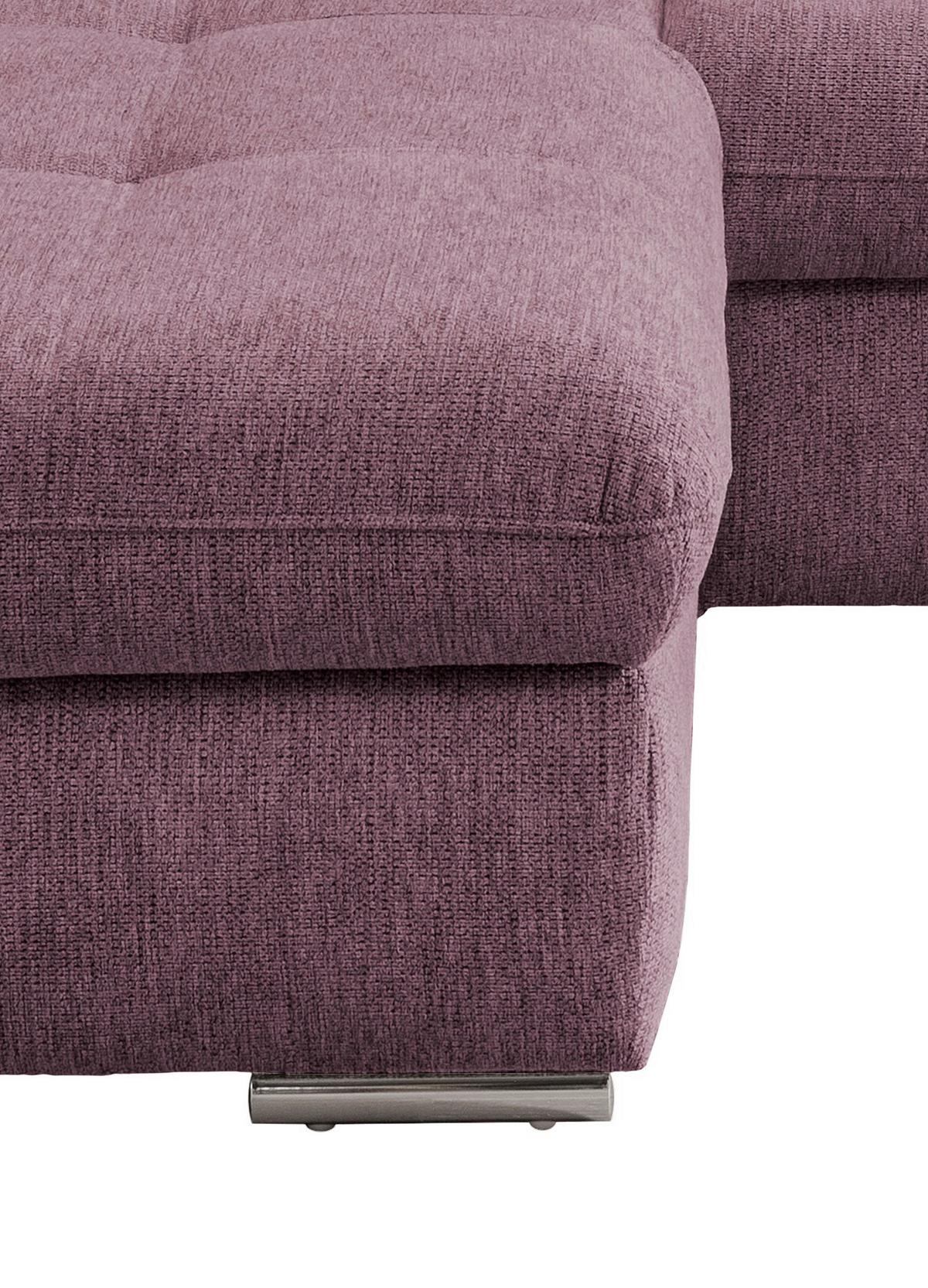 Ecksofa Mit Schlaffunktion Dalida Brombeere Chenille - Chromfarben/Brombeere, Design, Textil (196/300cm) - Livetastic