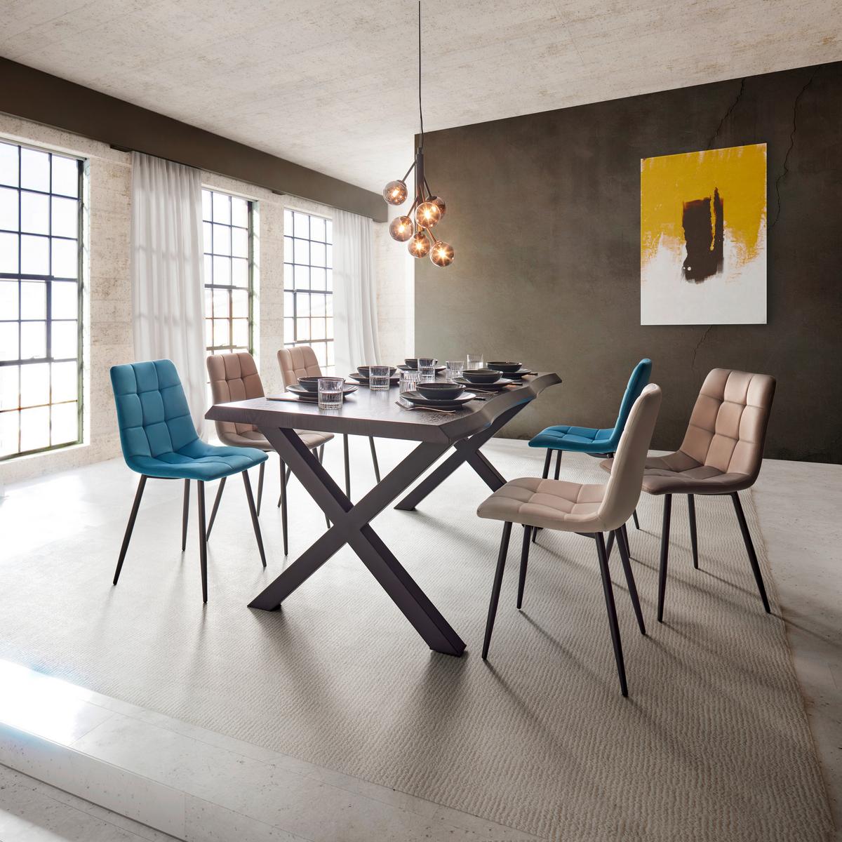 Jídelní židle RIA petrolejová - petrolej/černá, Moderní, kov/dřevo (43,5/87/54cm) - Bessagi Home