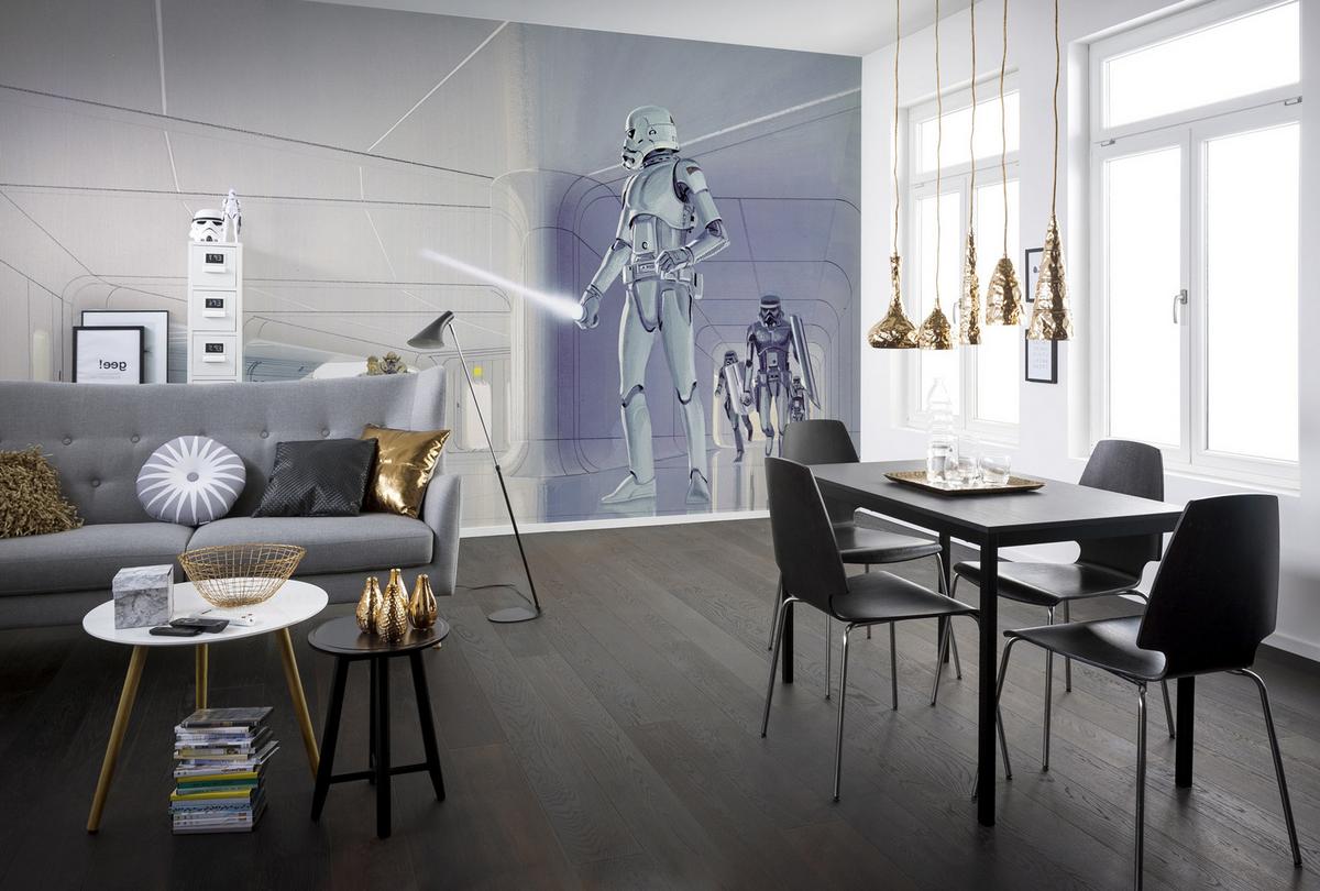 Fototapete Star Wars Stormtrooper Hallway - Schwarz/Grau, Trend, Textil (500/250cm)