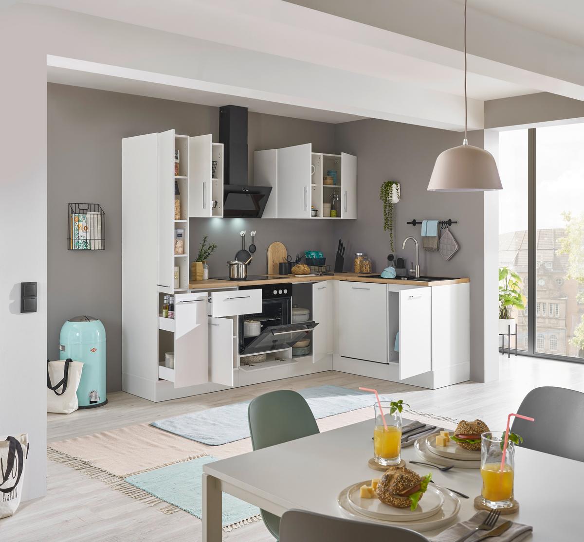 Eckküche Turin Weiß/Eiche Dekor 250x175 cm - Weiß/Eiche Artisan, Basics, Holzwerkstoff (250/175cm) - MID.YOU