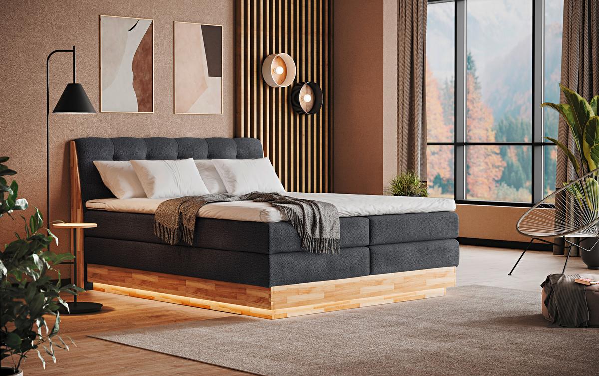 Boxspringbett Boxspring Bed Melissa - Anthrazit/Schwarz, Natur, Textil (200/200cm)