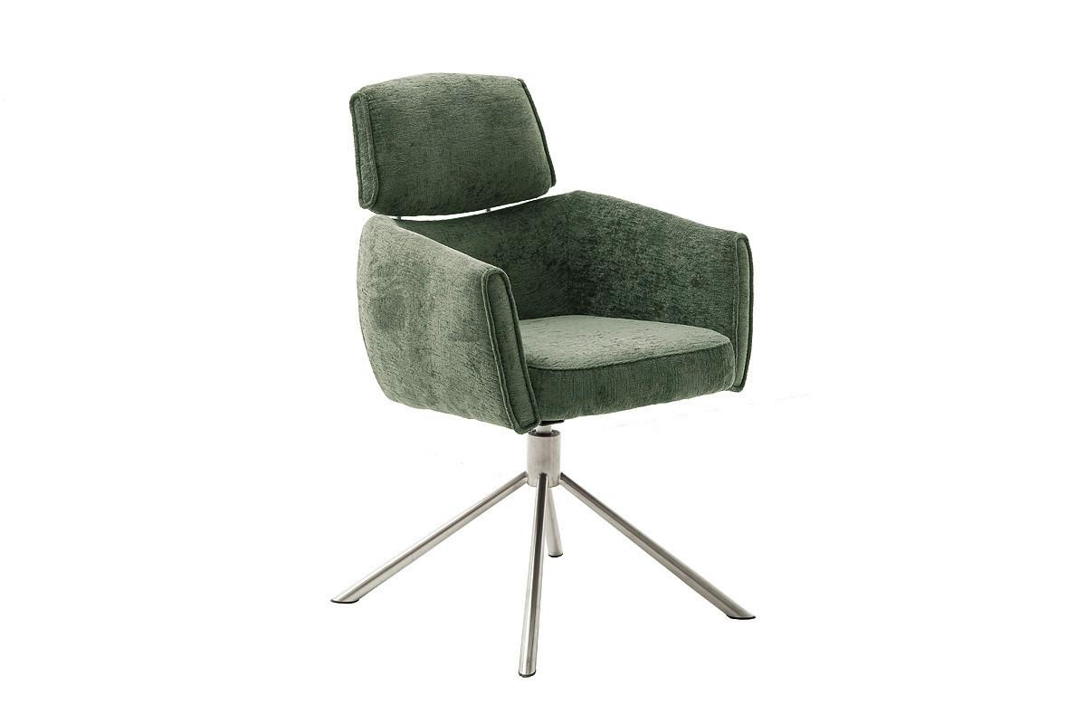 Armlehnstuhl Quebec Chenille Olive 360° drehbar - Edelstahlfarben/Olivgrün, KONVENTIONELL, Textil/Metall (60/92/64cm)