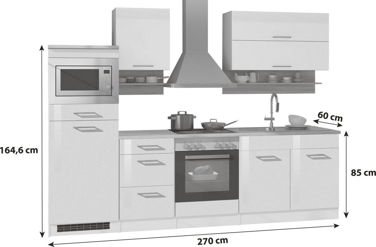 Küchenzeile Mailand Mit Geräten 270 Cm Weiß Hochglanz - Eichefarben/Weiß Hochglanz, MODERN, Holzwerkstoff (270cm) - Held