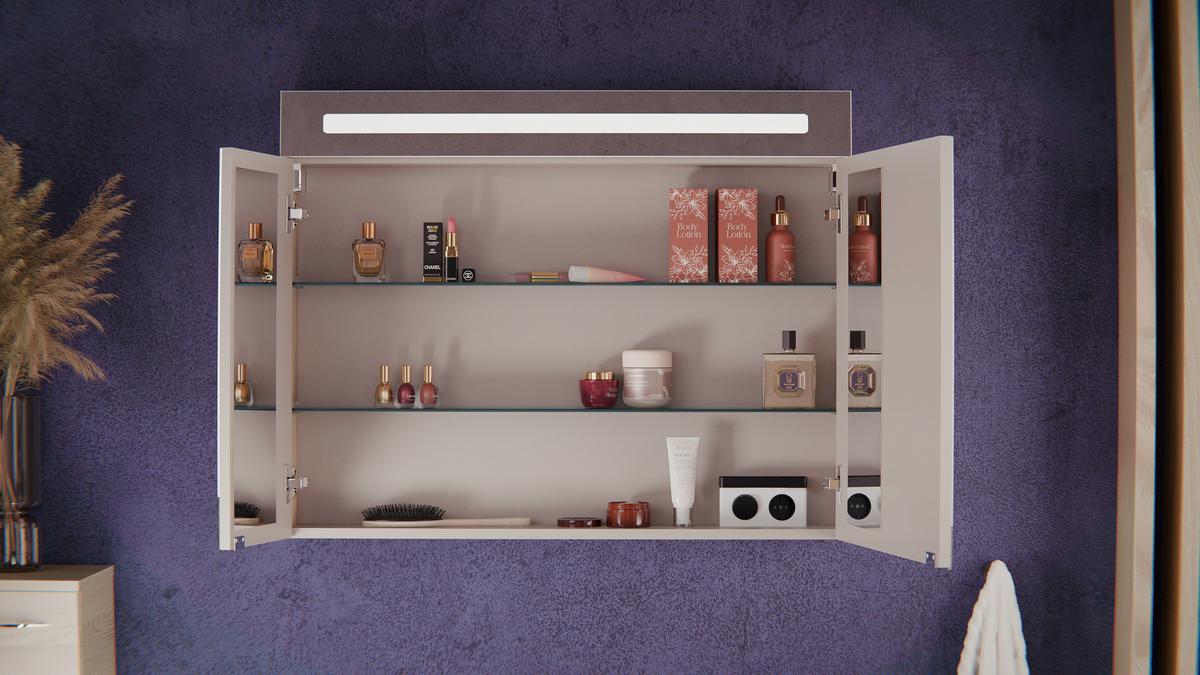 Badezimmer Clever Eschefarben B: 90cm - Eschefarben/Weiß, MODERN, Glas/Holzwerkstoff (90/118,9/45,7cm) - MID.YOU