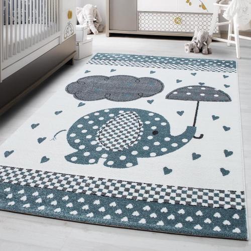 Kinderteppich Elefant Blau/Grau/Weiß Kids 160x230 cm - Blau/Weiß, Trend, Textil (160/230cm)